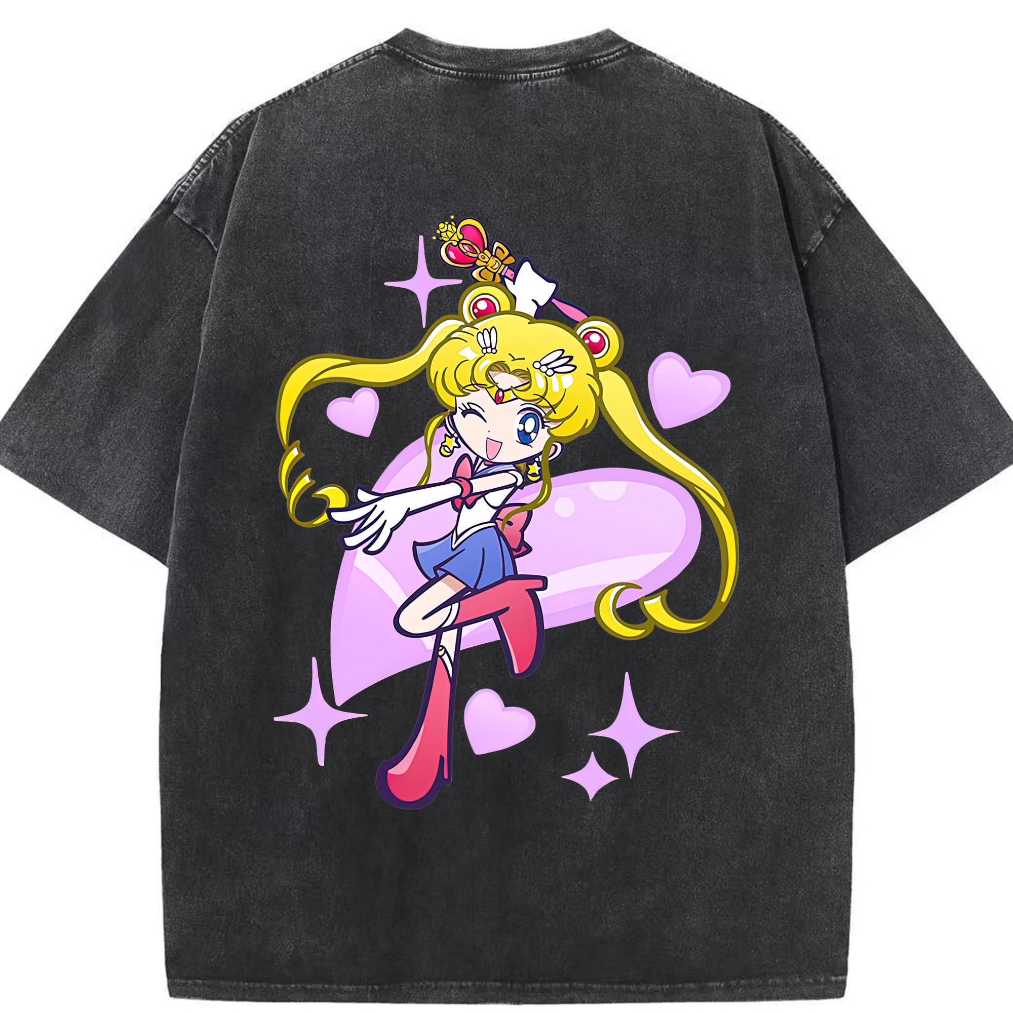 （画像用） 美少女戦士セーラームーン 月野 うさぎ つきの うさぎ Sailor Moon Tsukino Usagi 綿100% ヴィンテージ風 半袖Tシャツ（背面プリント）
