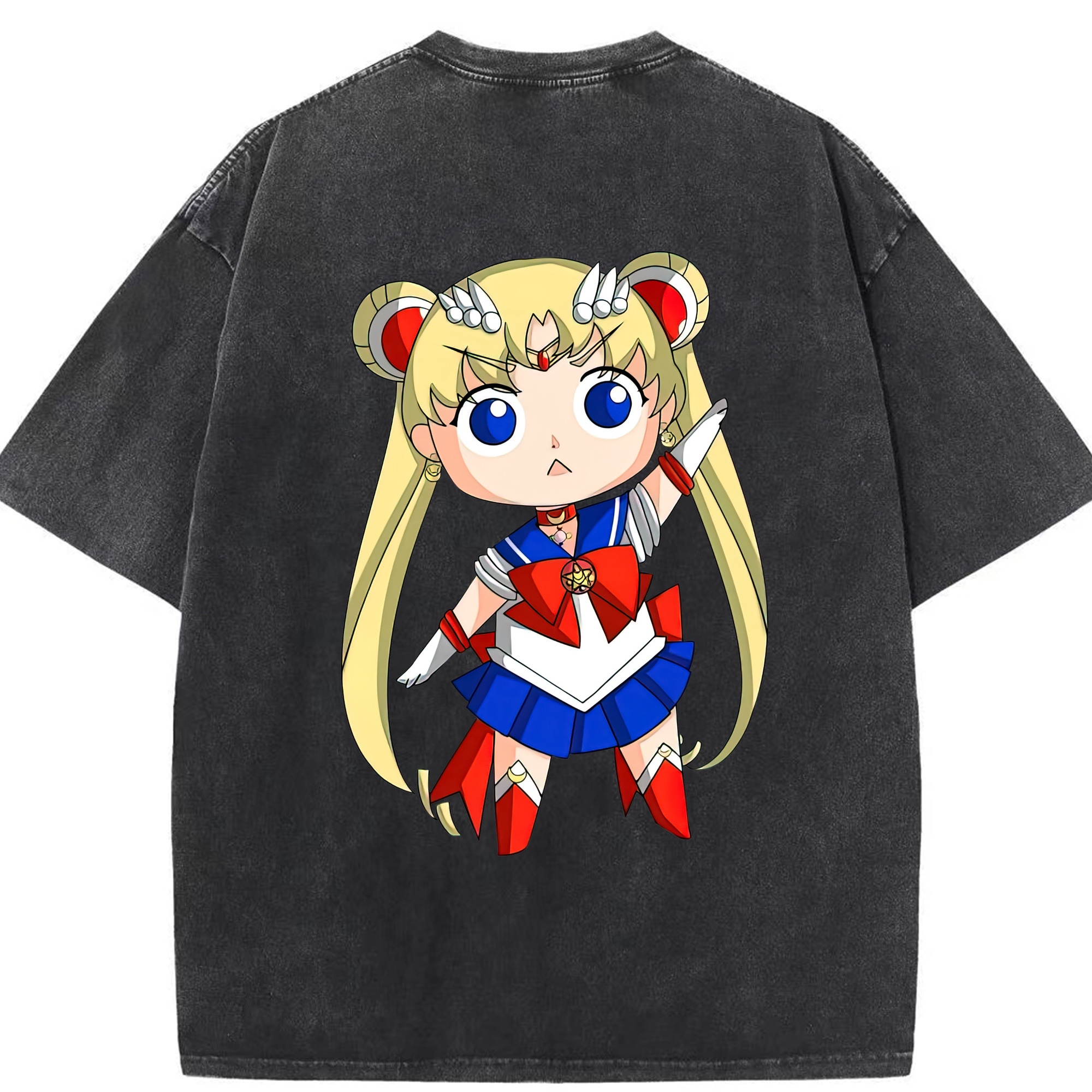 （画像用） 美少女戦士セーラームーン 月野 うさぎ つきの うさぎ Sailor Moon Tsukino Usagi 綿100% ヴィンテージ風 半袖Tシャツ（背面プリント）
