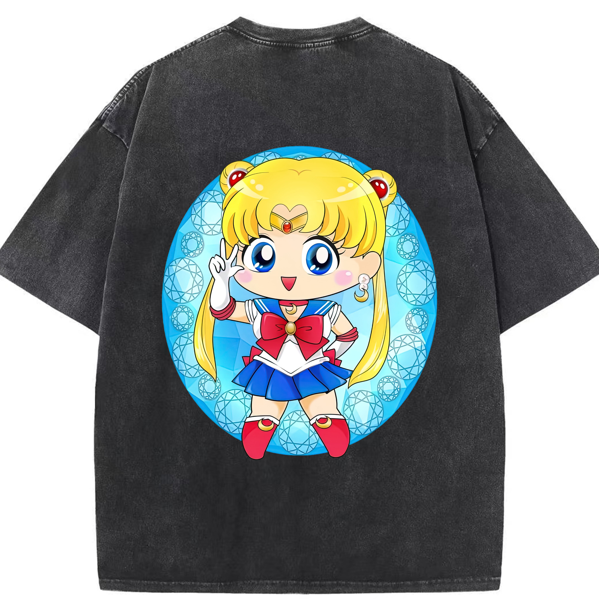 （画像用） 美少女戦士セーラームーン 月野 うさぎ つきの うさぎ Sailor Moon Tsukino Usagi 綿100% ヴィンテージ風 半袖Tシャツ（背面プリント）