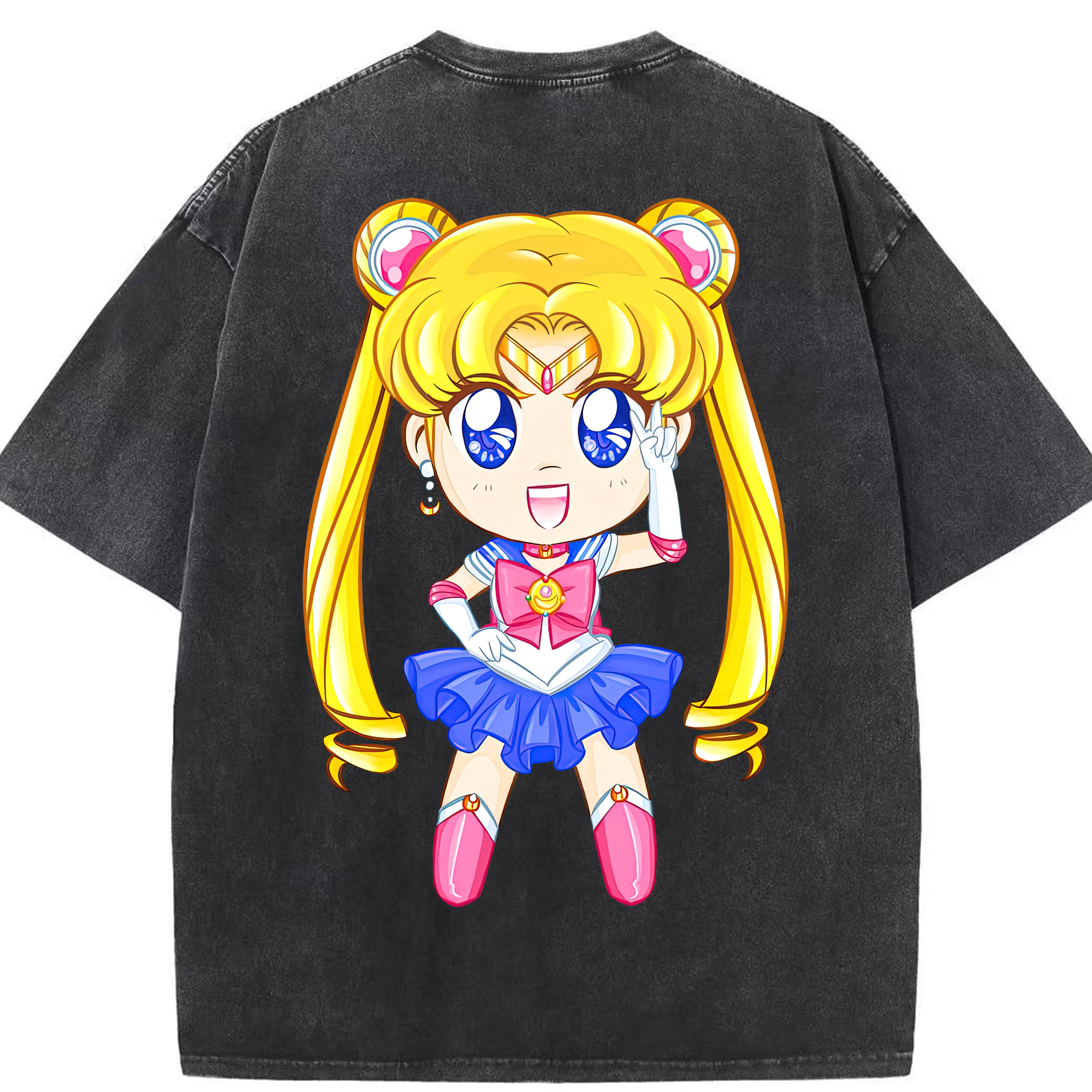 （画像用） 美少女戦士セーラームーン 月野 うさぎ つきの うさぎ Sailor Moon Tsukino Usagi 綿100% ヴィンテージ風 半袖Tシャツ（背面プリント）