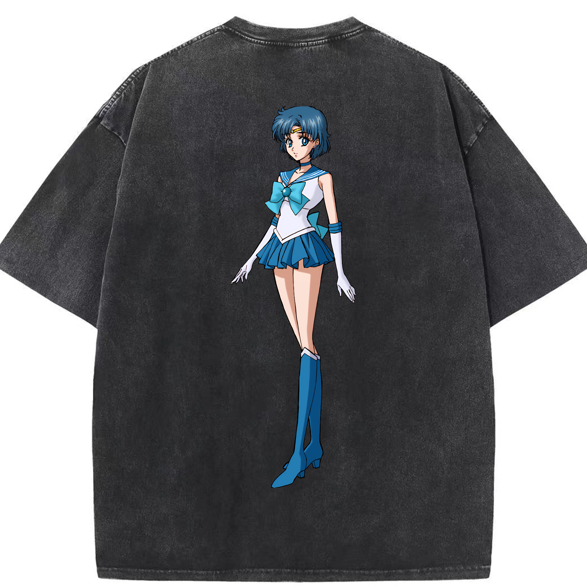 （画像用） 美少女戦士セーラームーン 水野 亜美 みずの あみ Sailor Moon Mizuno Ami 綿100% ヴィンテージ風 半袖Tシャツ（背面プリント）