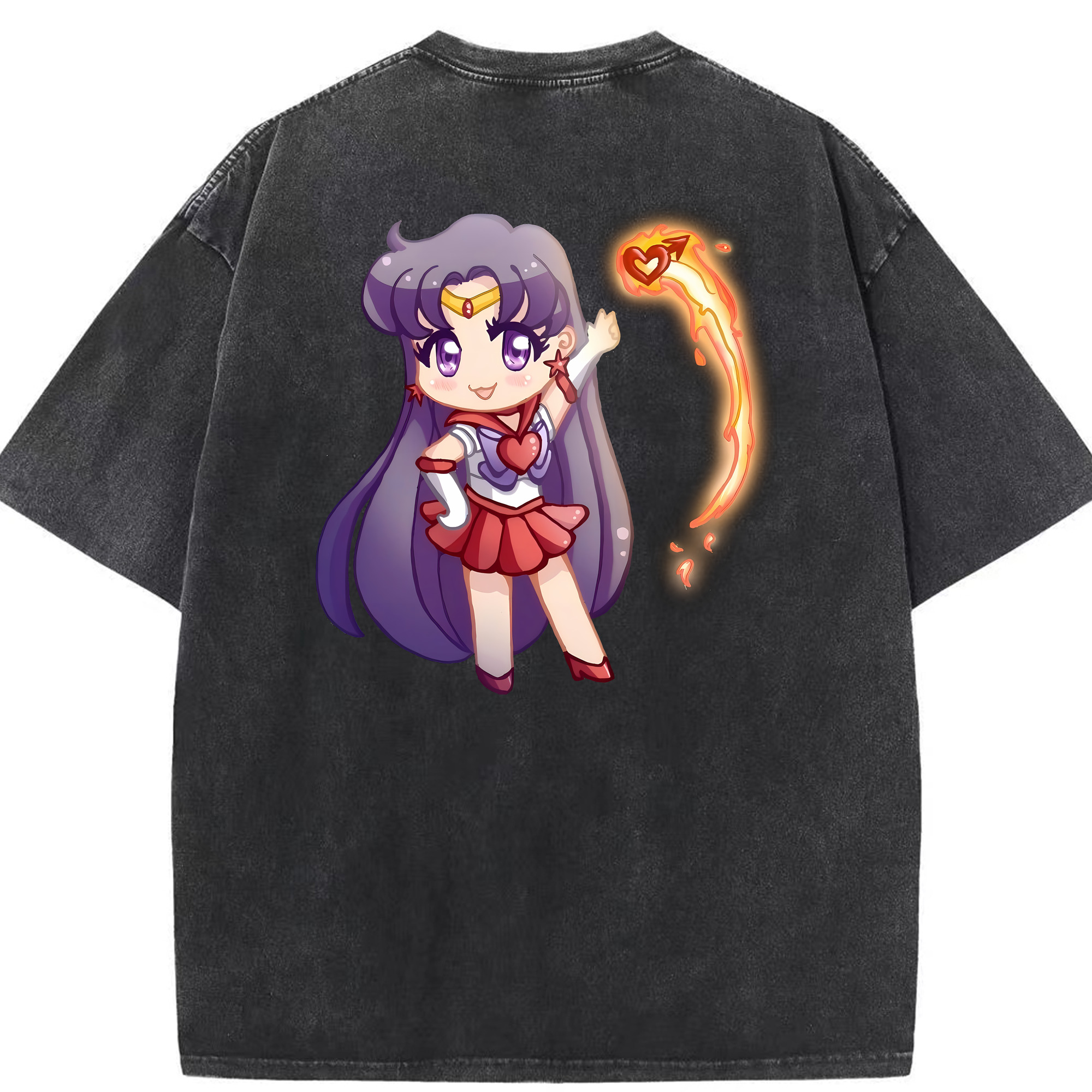 （画像用） 美少女戦士セーラームーン 火野レイ ひの レイ Sailor Moon Hino Rei （セーラーマーズ,Sailor Mars） 綿100% ヴィンテージ風 半袖Tシャツ（背面プリント）