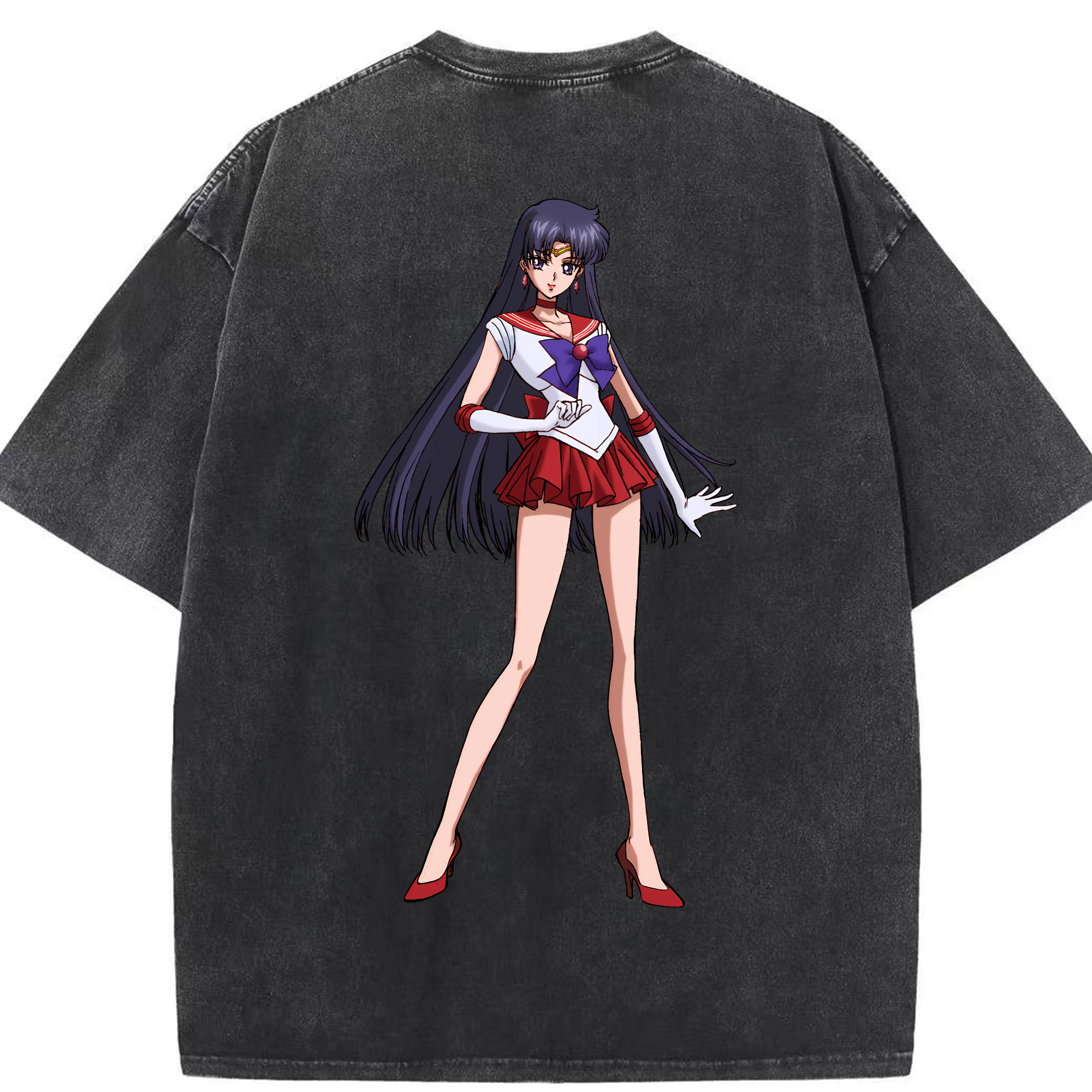 （画像用） 美少女戦士セーラームーン 火野レイ ひの レイ Sailor Moon Hino Rei （セーラーマーズ,Sailor Mars） 綿100% ヴィンテージ風 半袖Tシャツ（背面プリント）