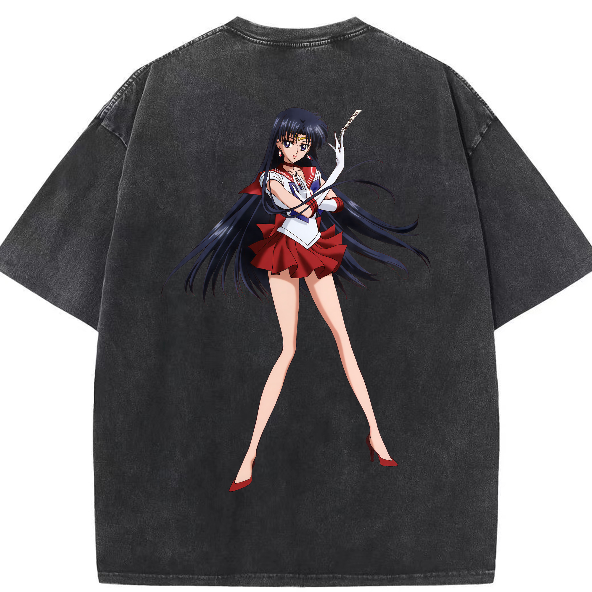 （画像用） 美少女戦士セーラームーン 火野レイ ひの レイ Sailor Moon Hino Rei （セーラーマーズ,Sailor Mars） 綿100% ヴィンテージ風 半袖Tシャツ（背面プリント）