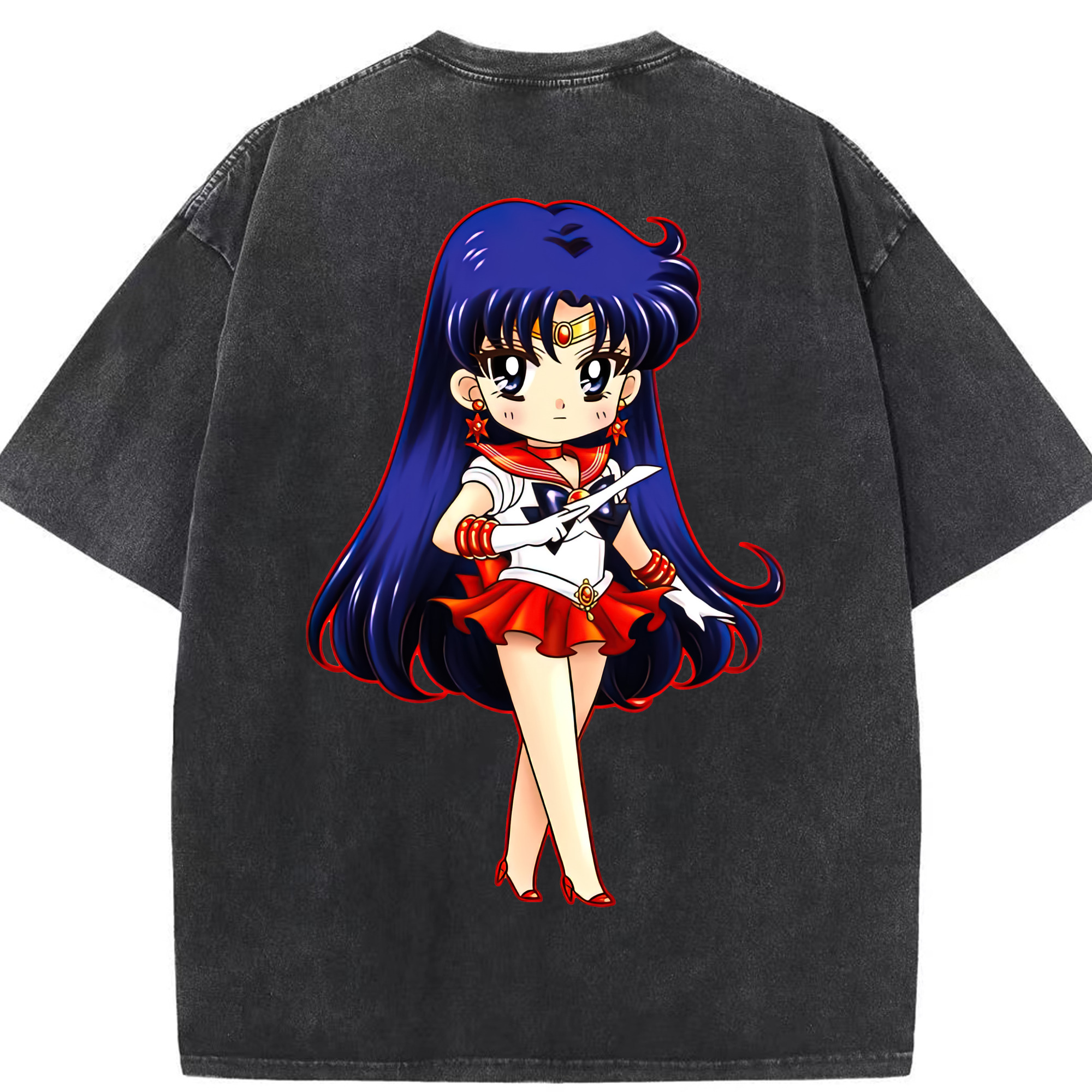 （画像用） 美少女戦士セーラームーン 火野レイ ひの レイ Sailor Moon Hino Rei （セーラーマーズ,Sailor Mars） 綿100% ヴィンテージ風 半袖Tシャツ（背面プリント）