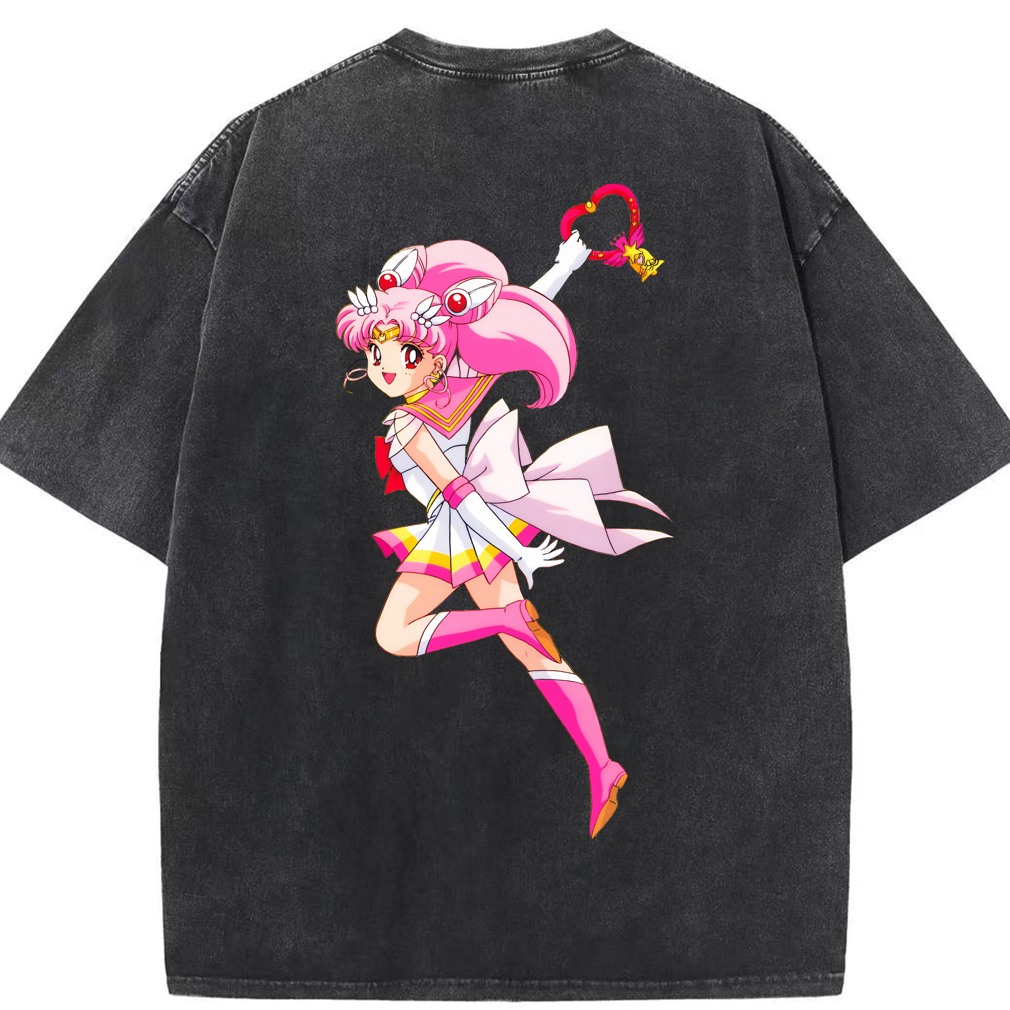 （画像用） 美少女戦士セーラームーン ちびうさ Sailor Moon Chibiusa Tsukino Usagi Small Lady Serenity 綿100% ヴィンテージ風 半袖Tシャツ（背面プリント）
