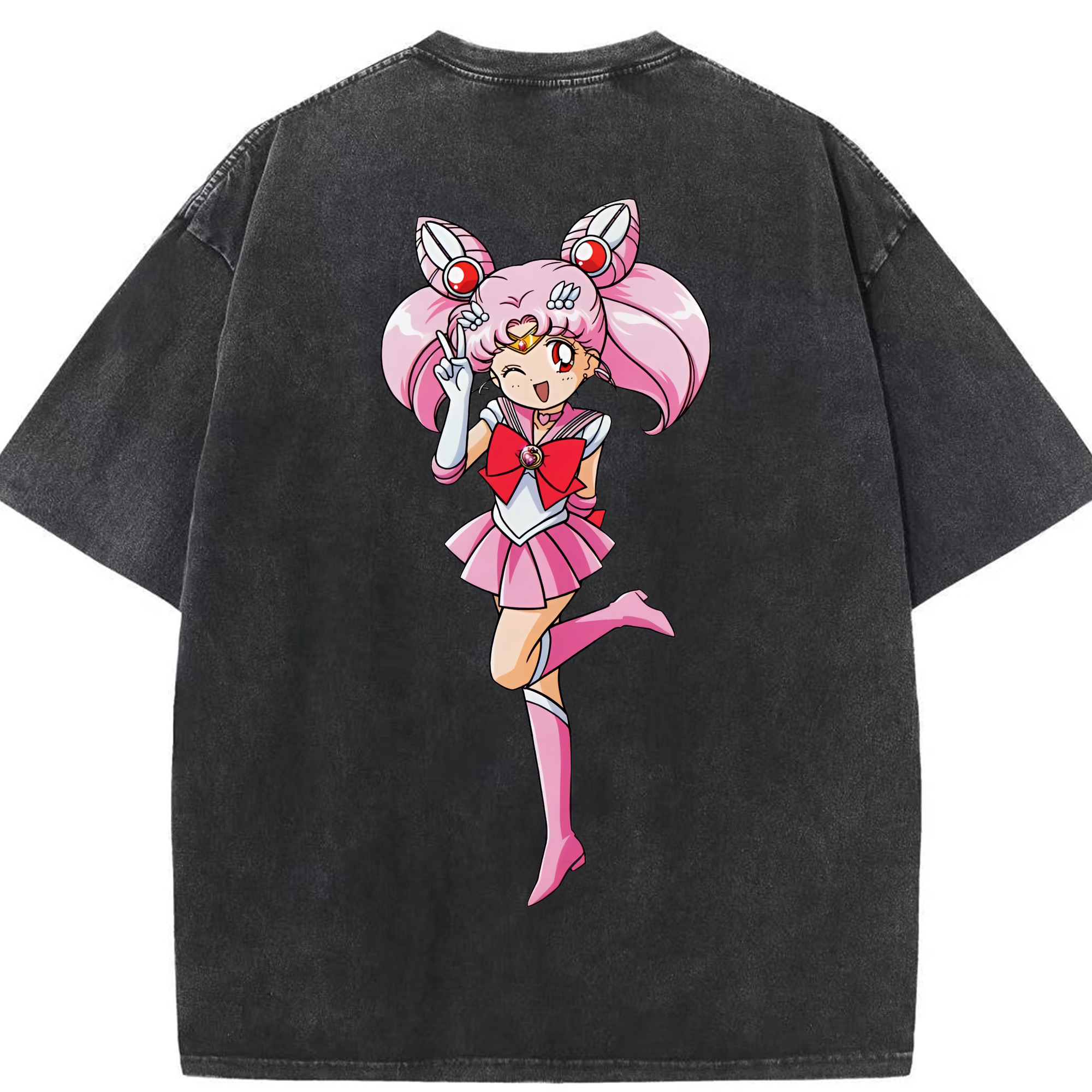 （画像用） 美少女戦士セーラームーン ちびうさ Sailor Moon Chibiusa Tsukino Usagi Small Lady Serenity 綿100% ヴィンテージ風 半袖Tシャツ（背面プリント）