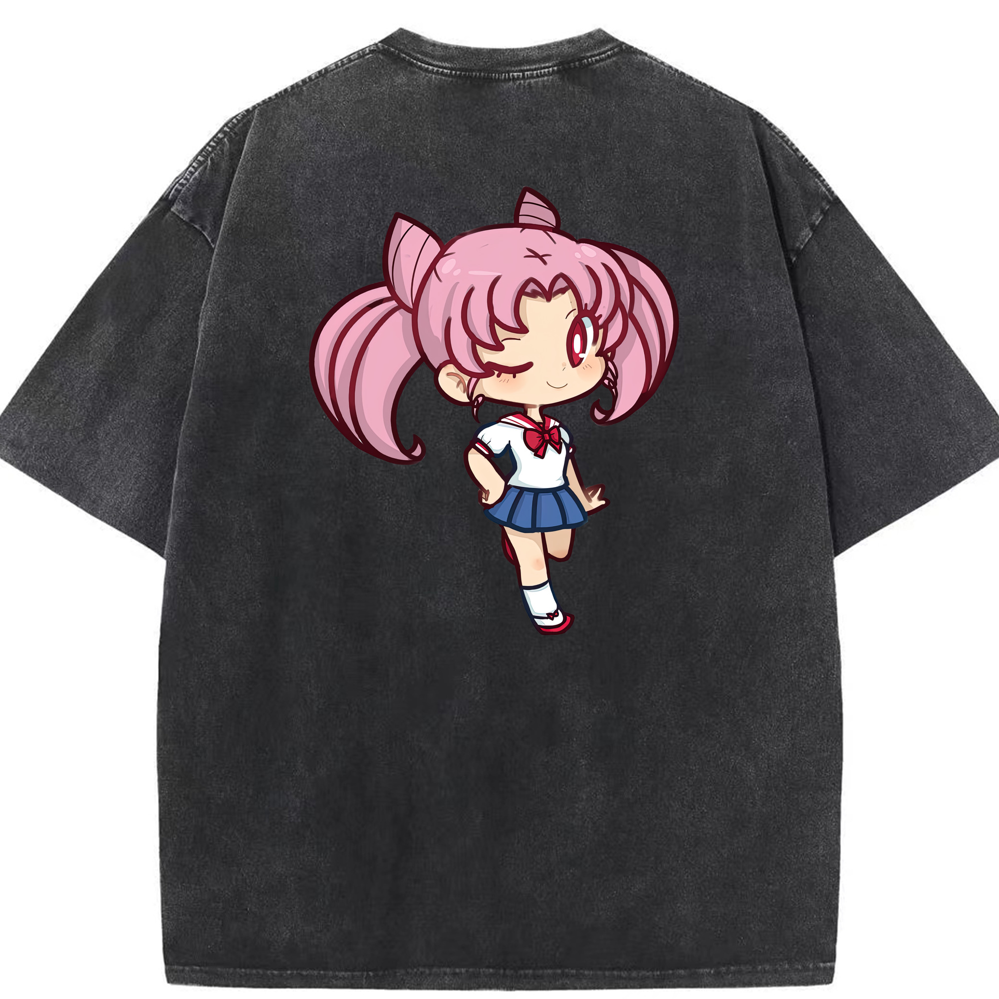 （画像用） 美少女戦士セーラームーン ちびうさ Sailor Moon Chibiusa Tsukino Usagi Small Lady Serenity 綿100% ヴィンテージ風 半袖Tシャツ（背面プリント）