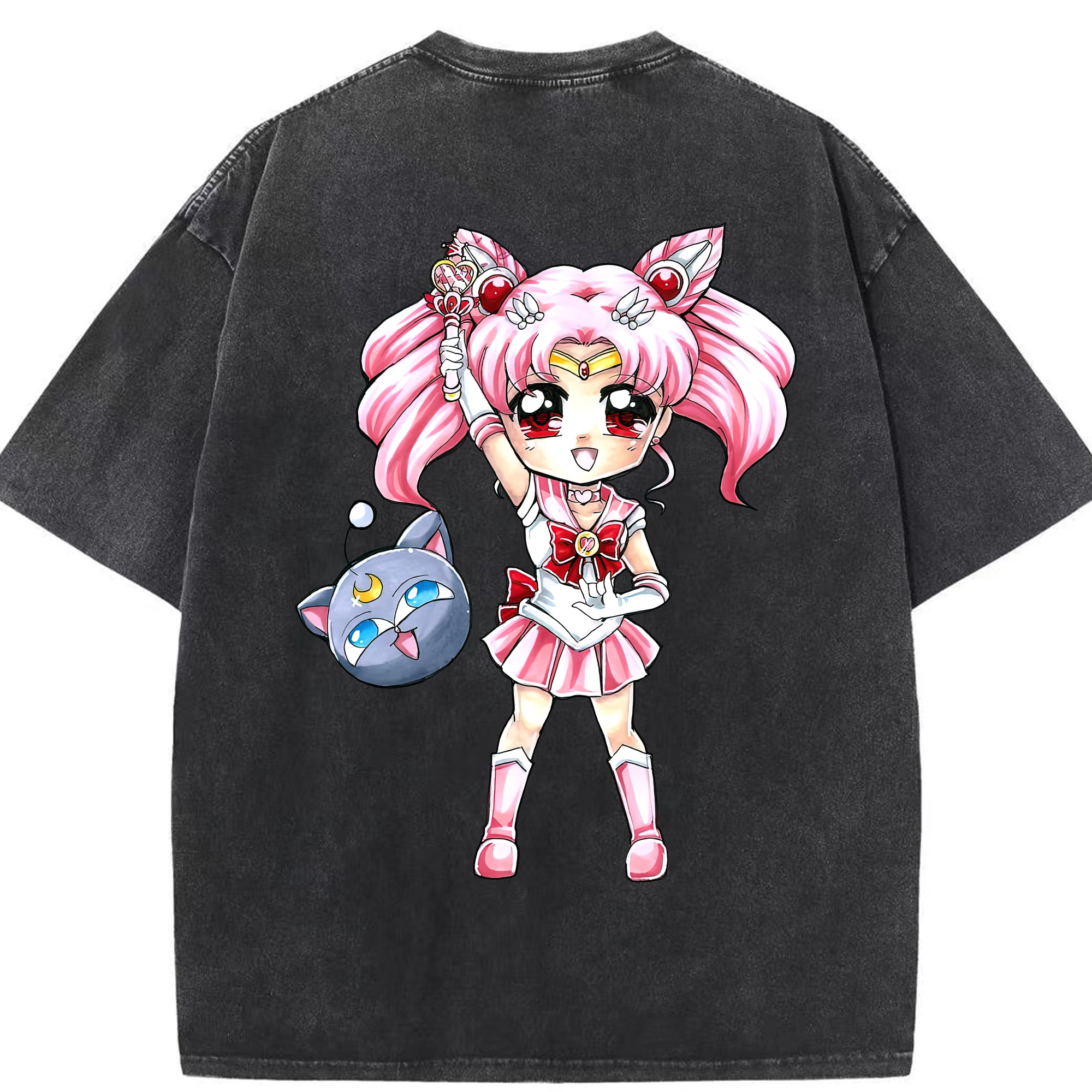 （画像用） 美少女戦士セーラームーン ちびうさ Sailor Moon Chibiusa Tsukino Usagi Small Lady Serenity 綿100% ヴィンテージ風 半袖Tシャツ（背面プリント）