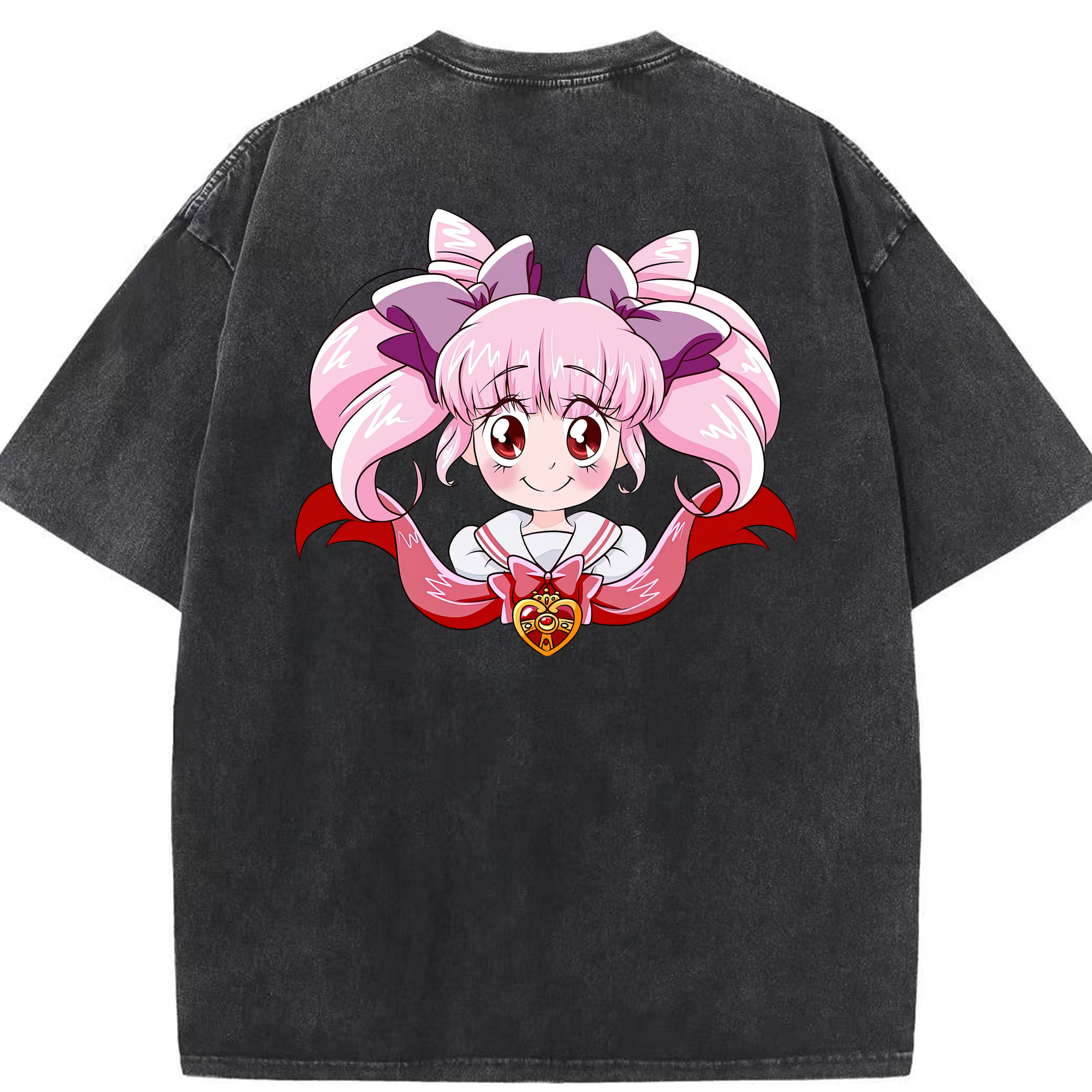 （画像用） 美少女戦士セーラームーン ちびうさ Sailor Moon Chibiusa Tsukino Usagi Small Lady Serenity 綿100% ヴィンテージ風 半袖Tシャツ（背面プリント）