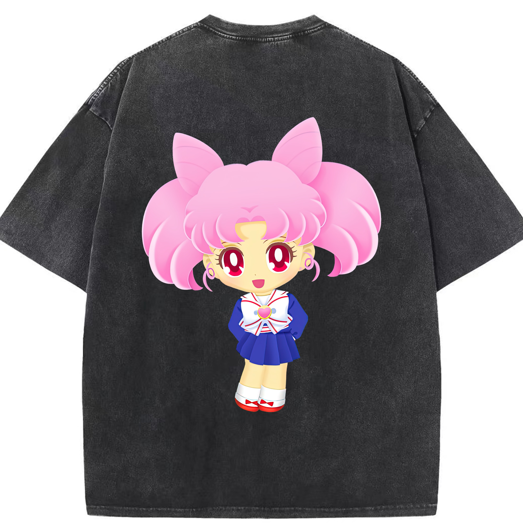 （画像用） 美少女戦士セーラームーン ちびうさ Sailor Moon Chibiusa Tsukino Usagi Small Lady Serenity 綿100% ヴィンテージ風 半袖Tシャツ（背面プリント）