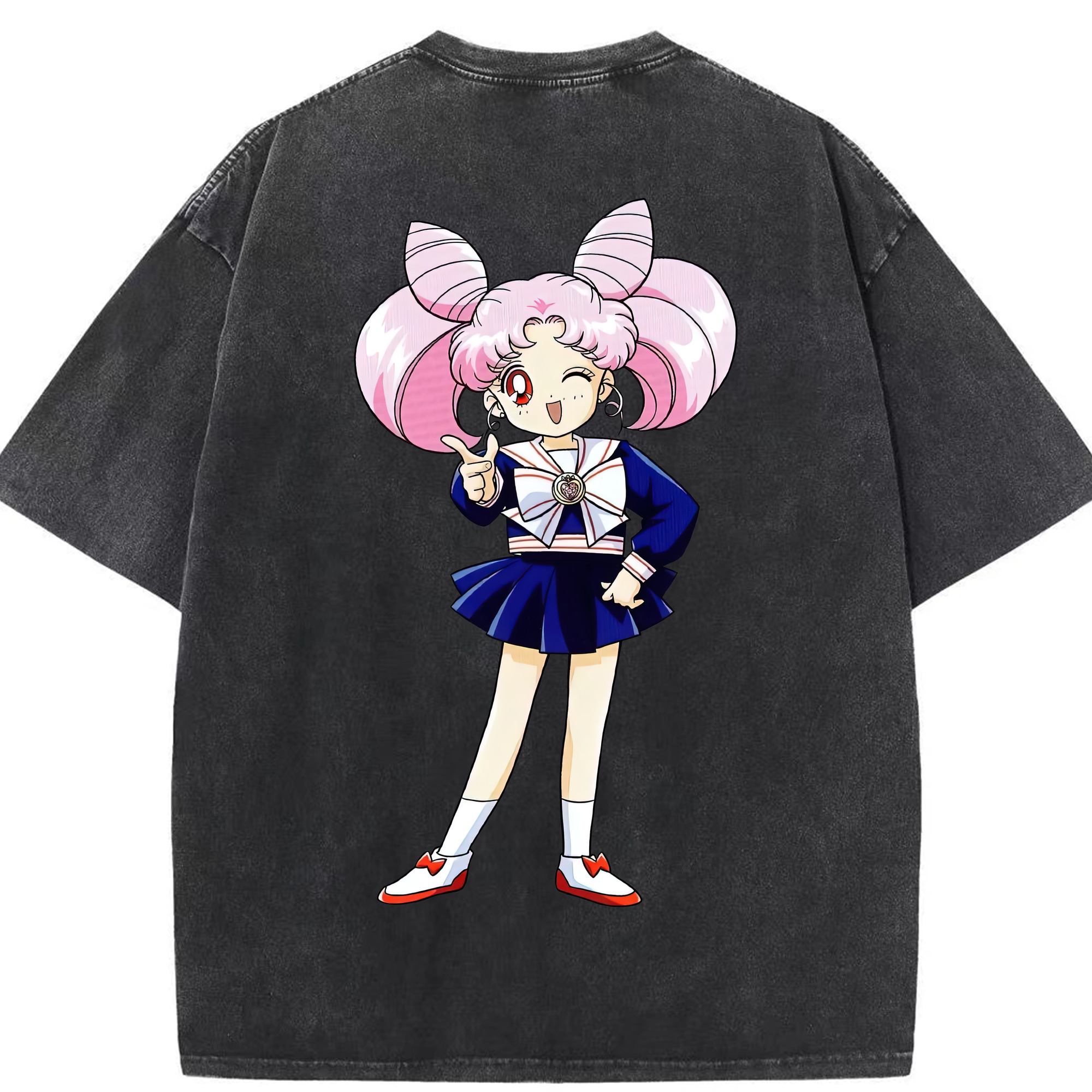 （画像用） 美少女戦士セーラームーン ちびうさ Sailor Moon Chibiusa Tsukino Usagi Small Lady Serenity 綿100% ヴィンテージ風 半袖Tシャツ（背面プリント）