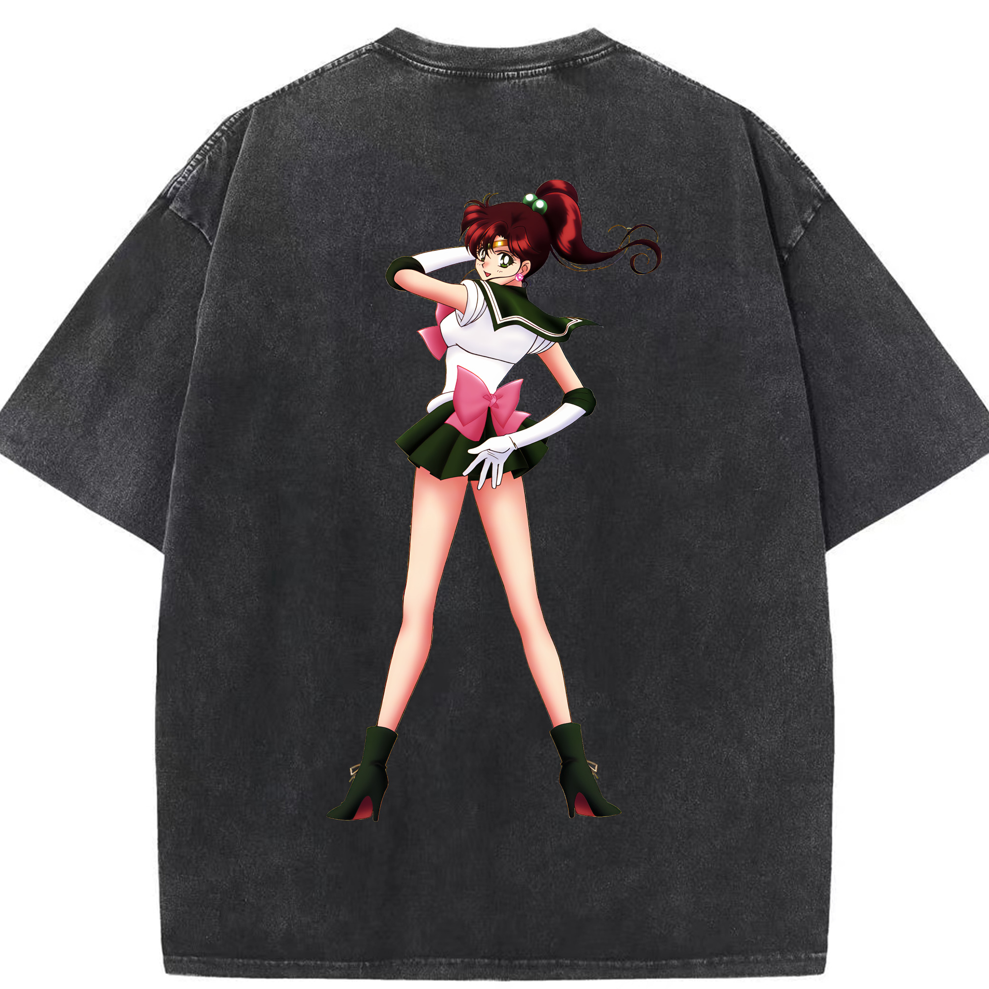 （画像用） 美少女戦士セーラームーン 木野 まこと きの まこと Sailor Moon Kino Makoto （セーラージュピター；Sailor Jupiter） 綿100% ヴィンテージ風 半袖Tシャツ（背面プリント）