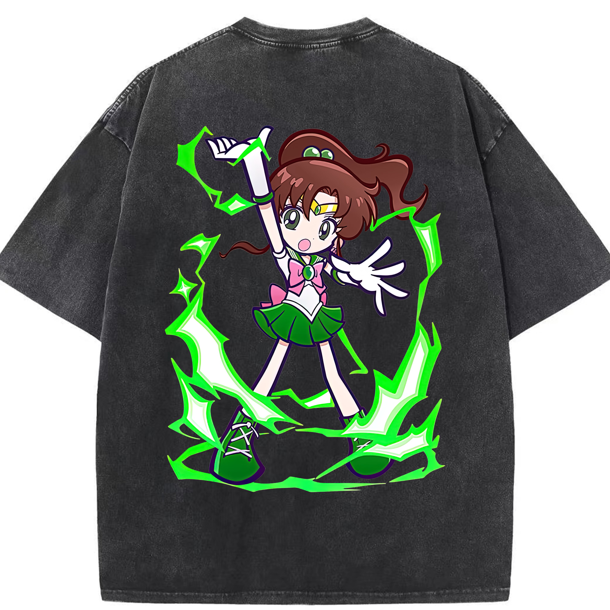 （画像用） 美少女戦士セーラームーン 木野 まこと きの まこと Sailor Moon Kino Makoto （セーラージュピター；Sailor Jupiter） 綿100% ヴィンテージ風 半袖Tシャツ（背面プリント）