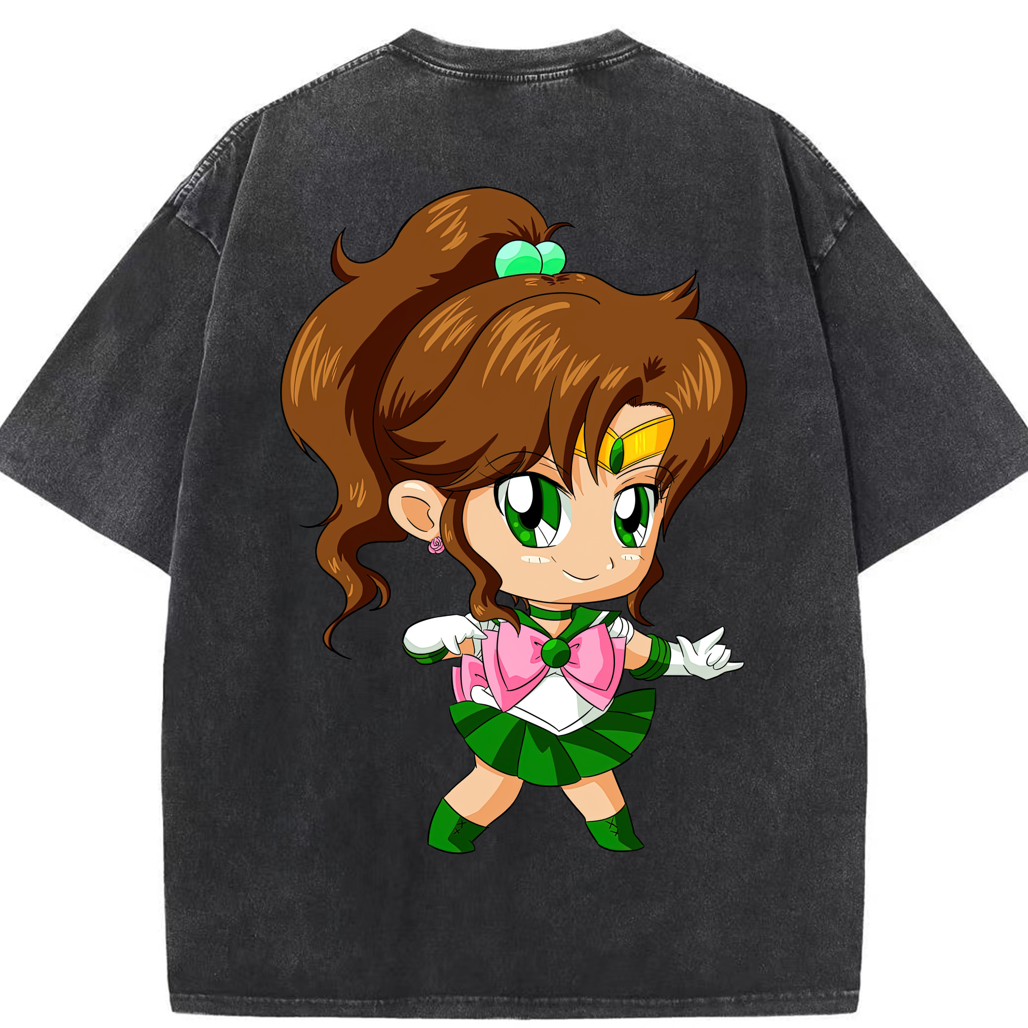 （画像用） 美少女戦士セーラームーン 木野 まこと きの まこと Sailor Moon Kino Makoto （セーラージュピター；Sailor Jupiter） 綿100% ヴィンテージ風 半袖Tシャツ（背面プリント）