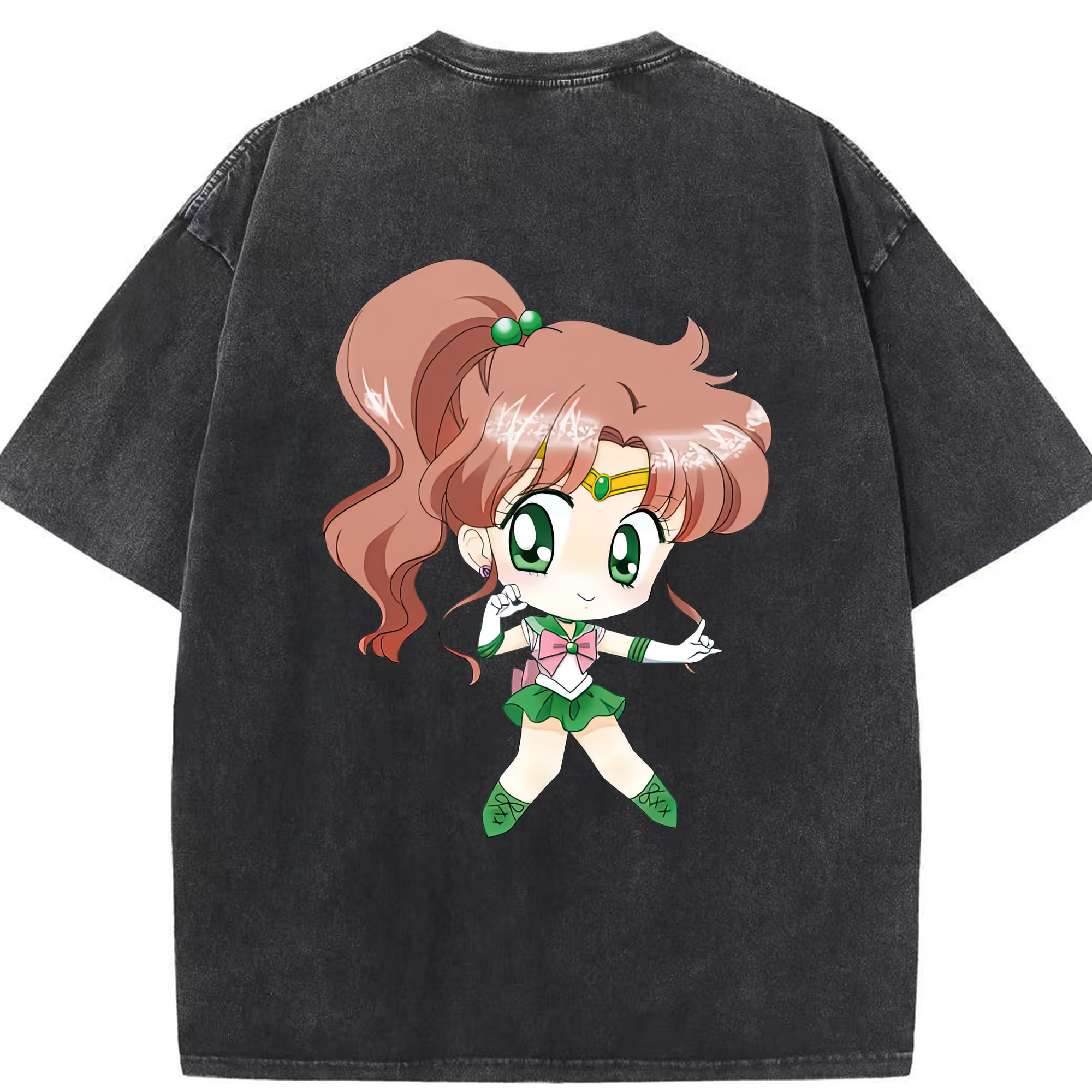 （画像用） 美少女戦士セーラームーン 木野 まこと きの まこと Sailor Moon Kino Makoto （セーラージュピター；Sailor Jupiter） 綿100% ヴィンテージ風 半袖Tシャツ（背面プリント）