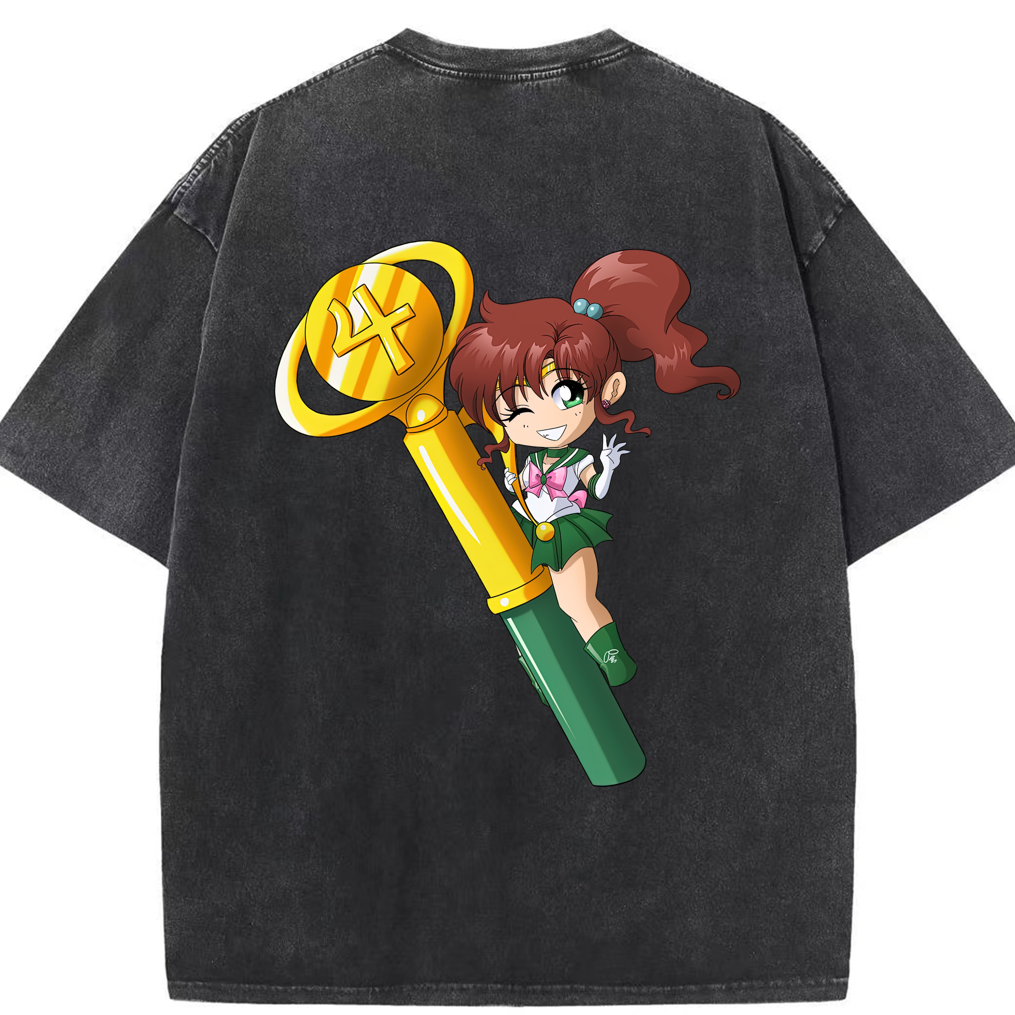 （画像用） 美少女戦士セーラームーン 木野 まこと きの まこと Sailor Moon Kino Makoto （セーラージュピター；Sailor Jupiter） 綿100% ヴィンテージ風 半袖Tシャツ（背面プリント）