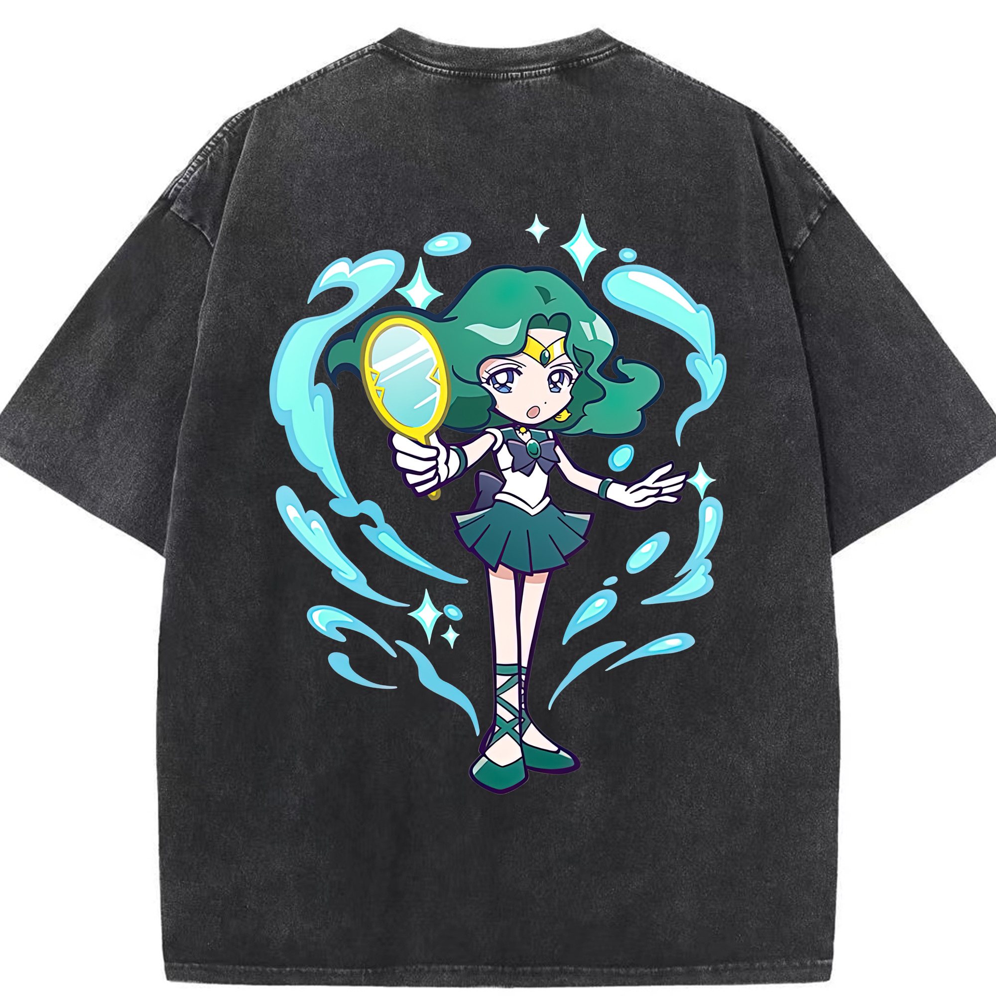 （画像用） 美少女戦士セーラームーン 海王 みちる（かいおう みちる） Sailor Moon Kaiou Michiru 綿100% ヴィンテージ風 半袖Tシャツ（背面プリント）