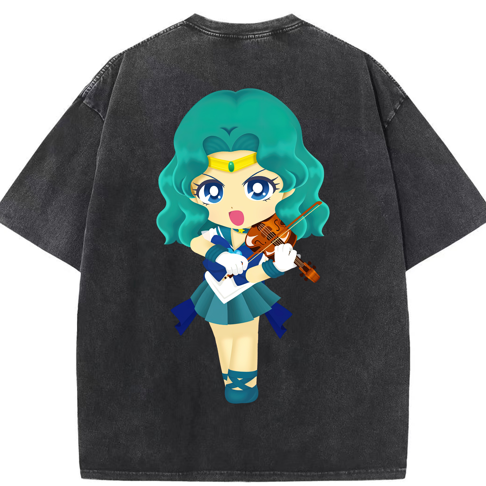 （画像用） 美少女戦士セーラームーン 海王 みちる（かいおう みちる） Sailor Moon Kaiou Michiru 綿100% ヴィンテージ風 半袖Tシャツ（背面プリント）
