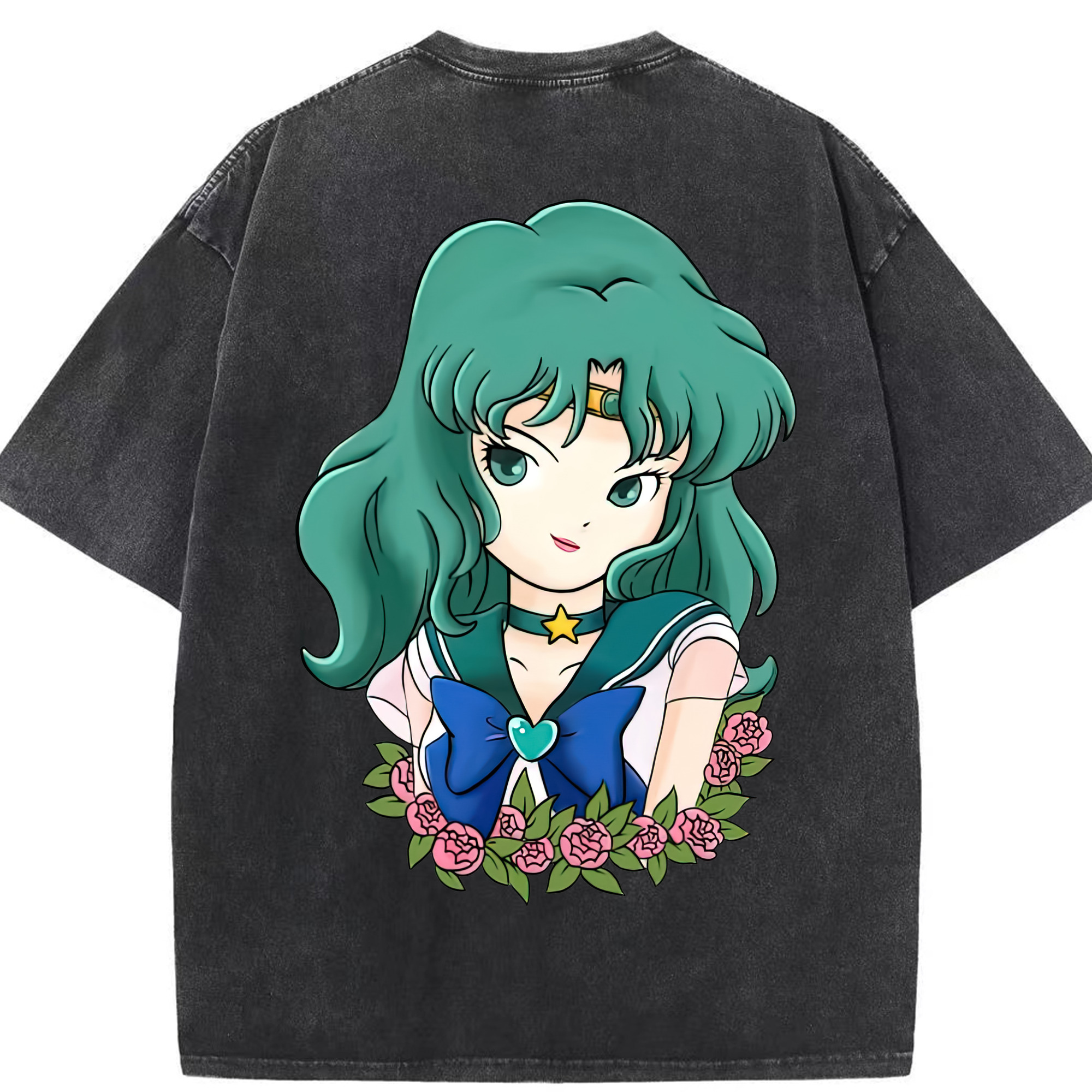 （画像用） 美少女戦士セーラームーン 海王 みちる（かいおう みちる） Sailor Moon Kaiou Michiru 綿100% ヴィンテージ風 半袖Tシャツ（背面プリント）