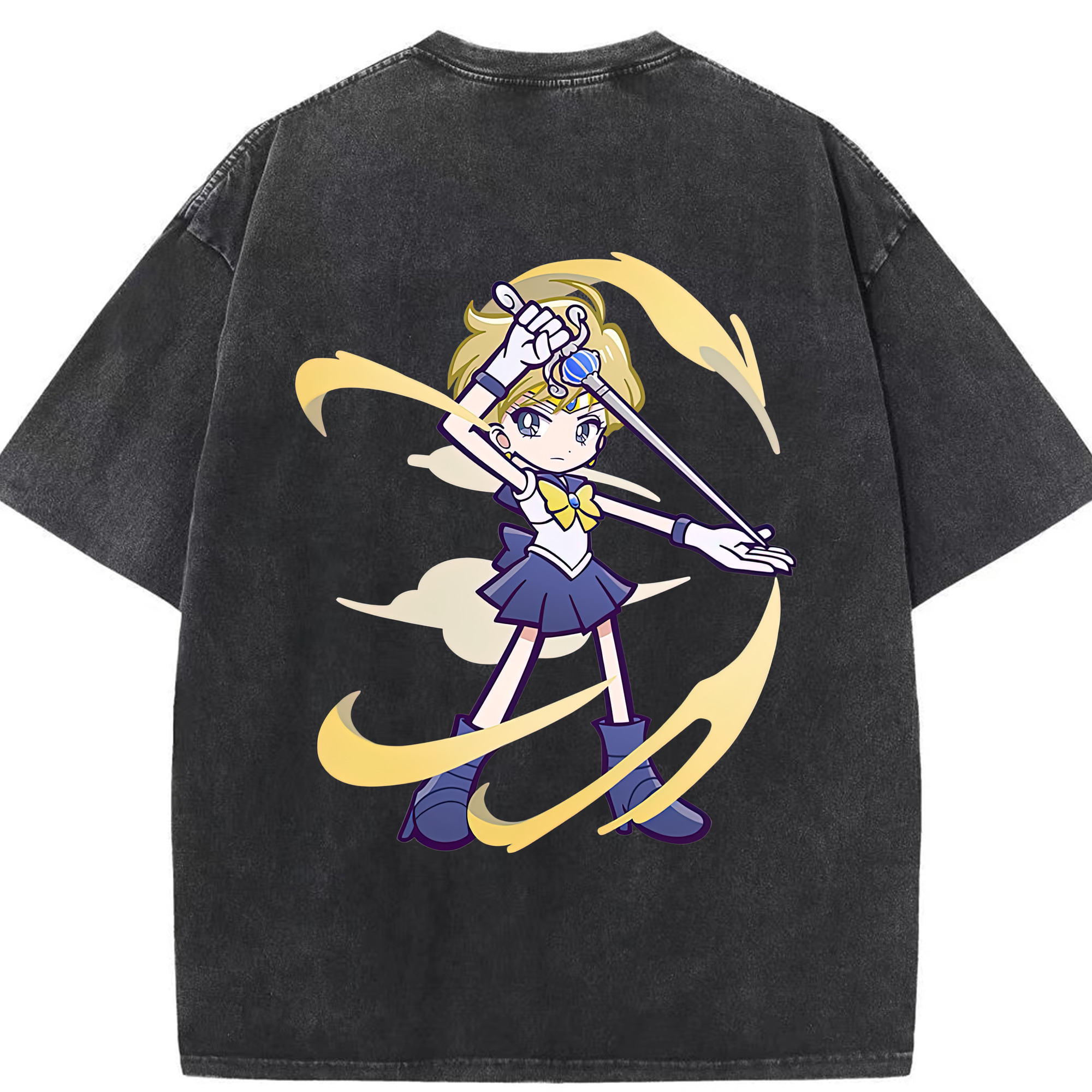 （画像用） 美少女戦士セーラームーン 天王はるか Sailor Moon Tenoh Haruka 綿100% ヴィンテージ風 半袖Tシャツ（背面プリント）