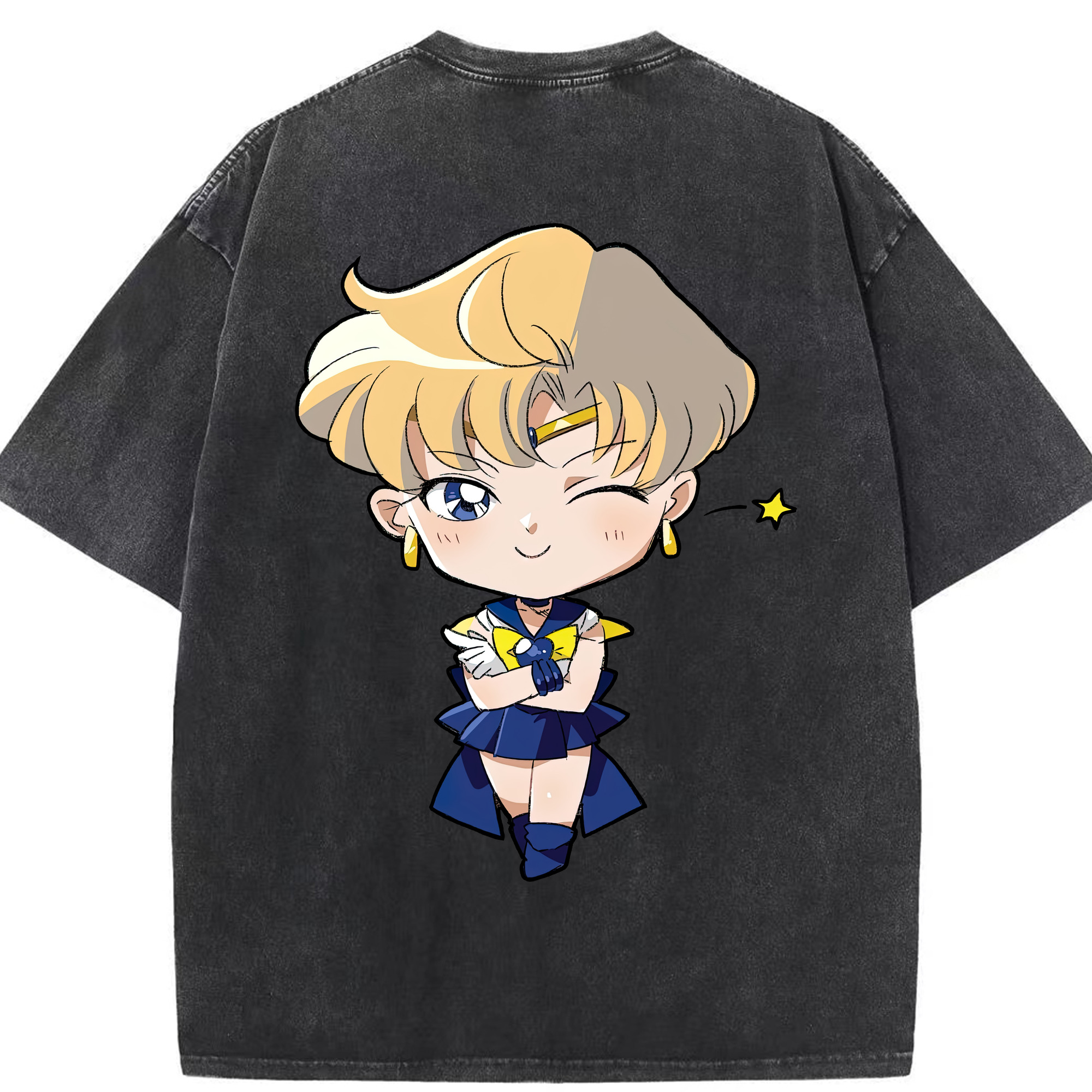 （画像用） 美少女戦士セーラームーン 天王はるか Sailor Moon Tenoh Haruka 綿100% ヴィンテージ風 半袖Tシャツ（背面プリント）