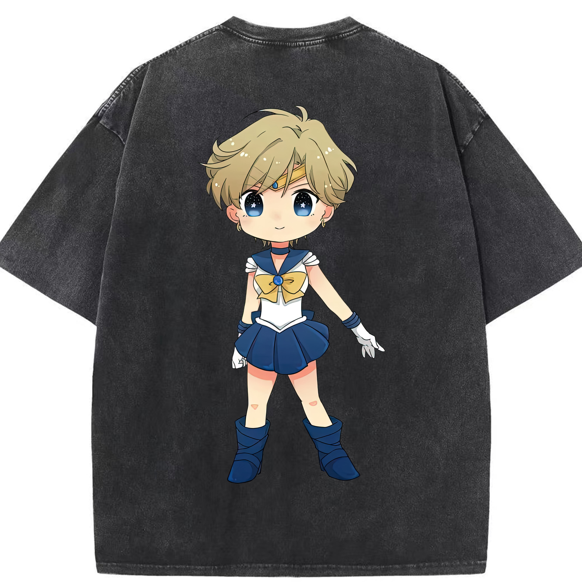 （画像用） 美少女戦士セーラームーン 天王はるか Sailor Moon Tenoh Haruka 綿100% ヴィンテージ風 半袖Tシャツ（背面プリント）