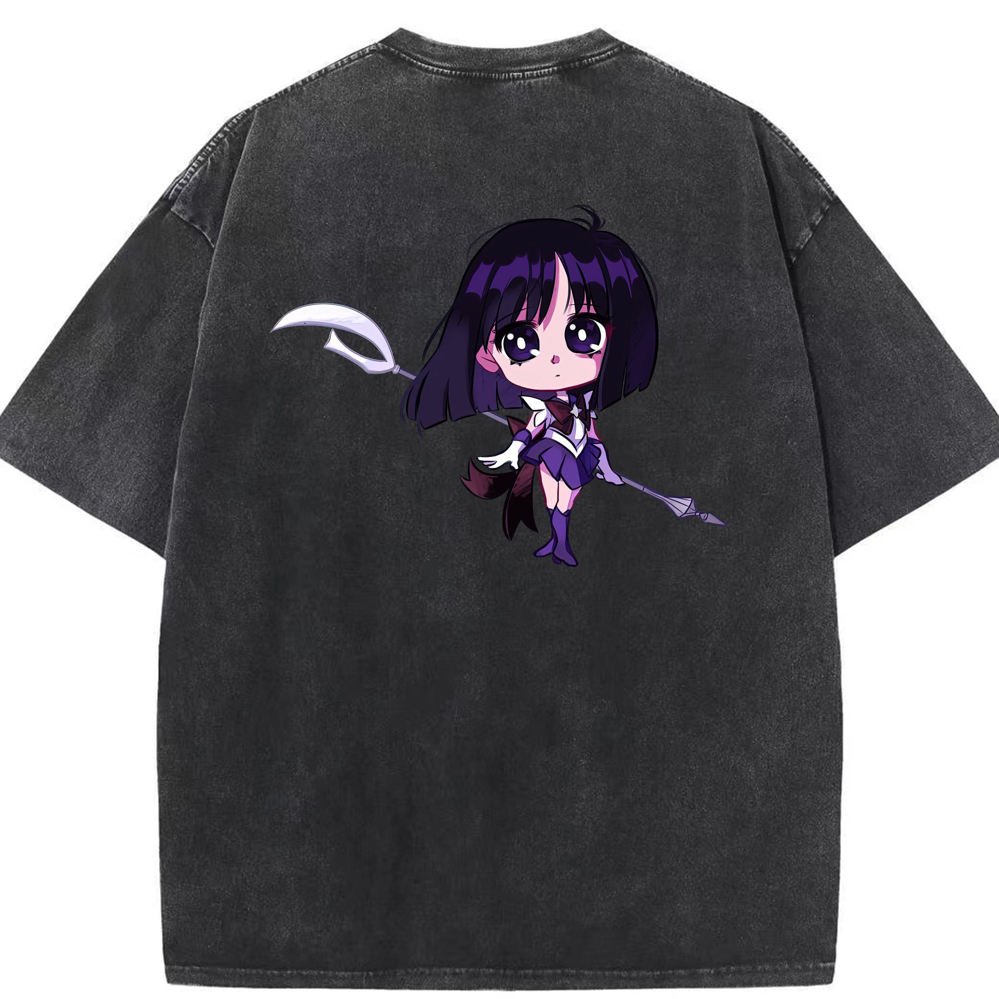 （画像用） 美少女戦士セーラームーン 土萠ほたる Sailor Moon Tomoe Hotaru （セーラーサターン；Sailor Saturn） 綿100% ヴィンテージ風 半袖Tシャツ（背面プリント）