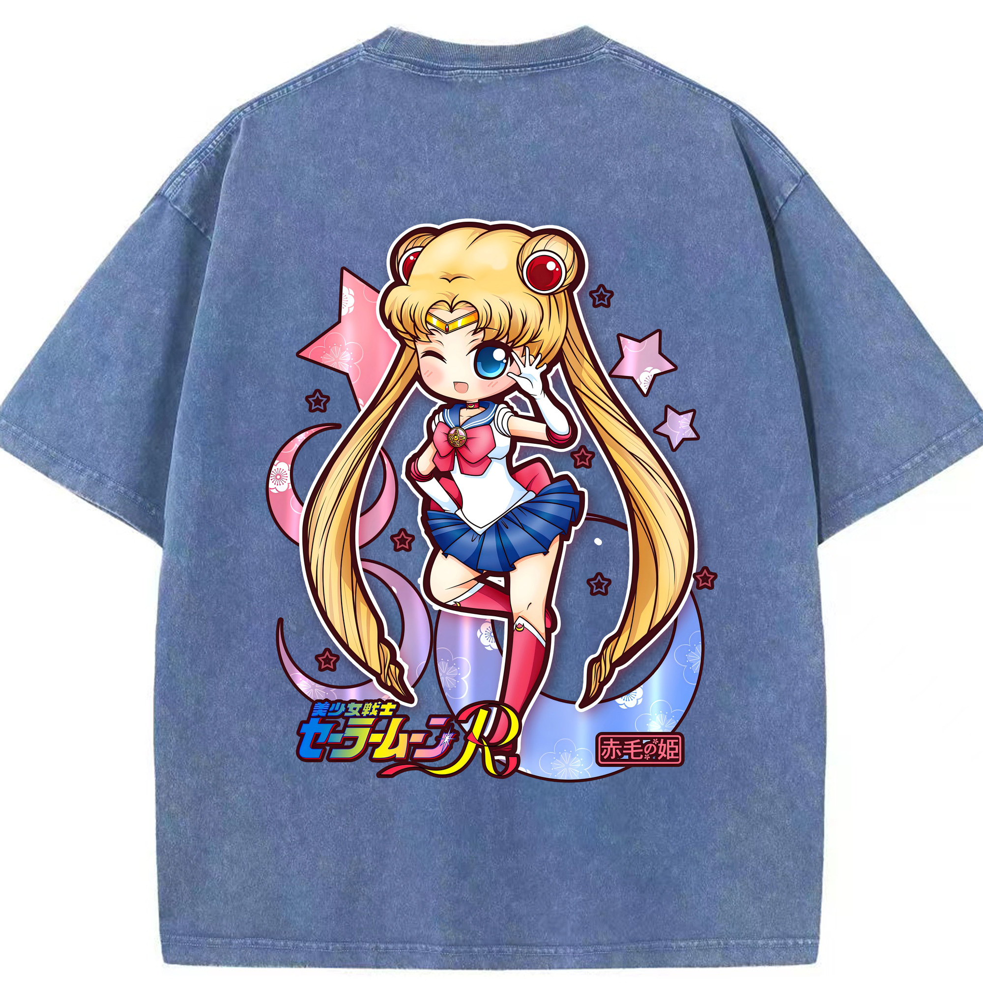 （画像用） 美少女戦士セーラームーン 月野 うさぎ つきの うさぎ Sailor Moon Tsukino Usagi 綿100% ヴィンテージ風 半袖Tシャツ（背面プリント）
