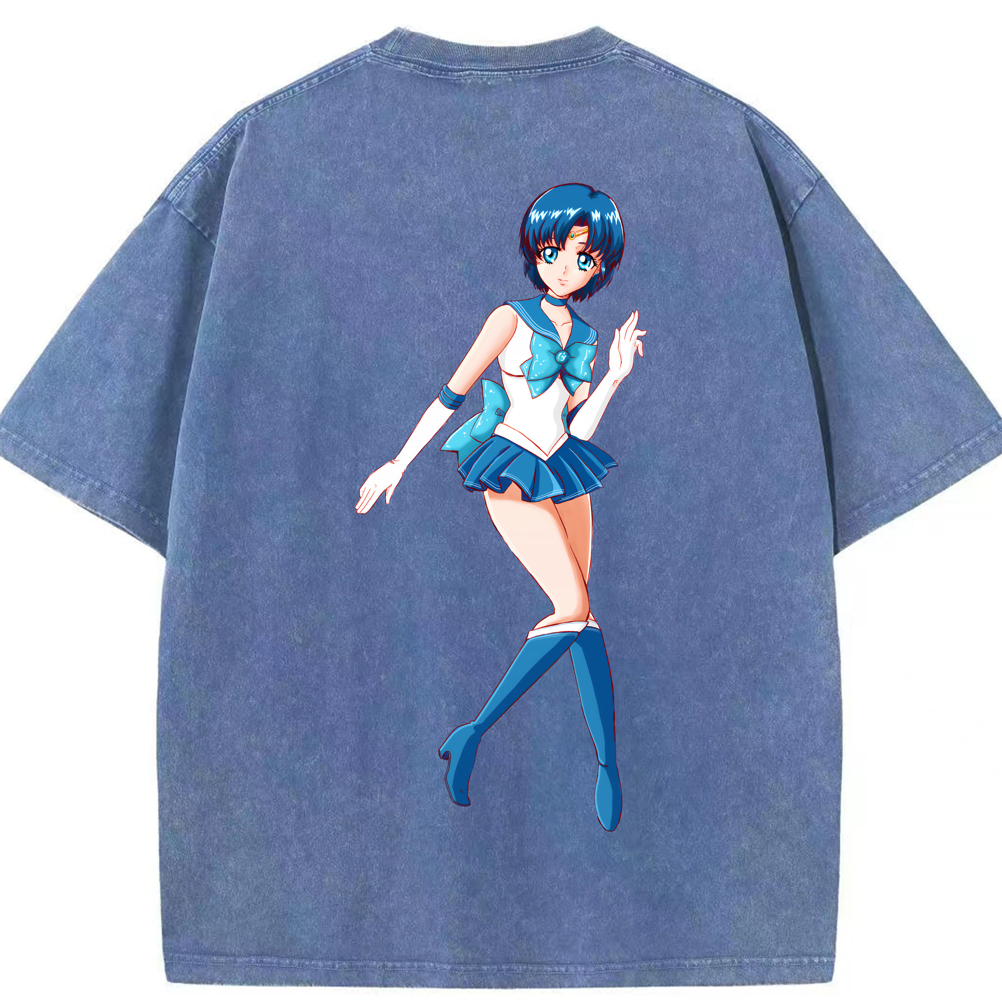 （画像用） 美少女戦士セーラームーン 水野 亜美 みずの あみ Sailor Moon Mizuno Ami 綿100% ヴィンテージ風 半袖Tシャツ（背面プリント）