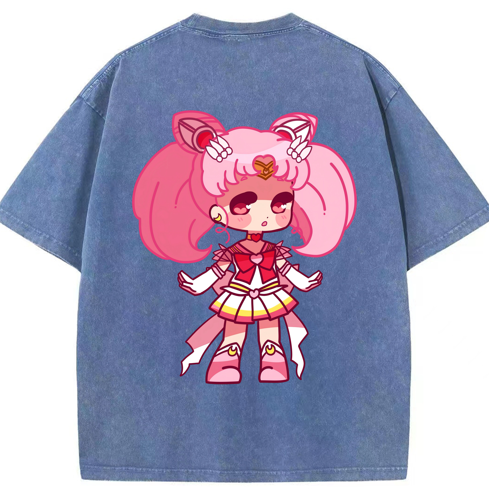 （画像用） 美少女戦士セーラームーン ちびうさ Sailor Moon Chibiusa Tsukino Usagi Small Lady Serenity 綿100% ヴィンテージ風 半袖Tシャツ（背面プリント）