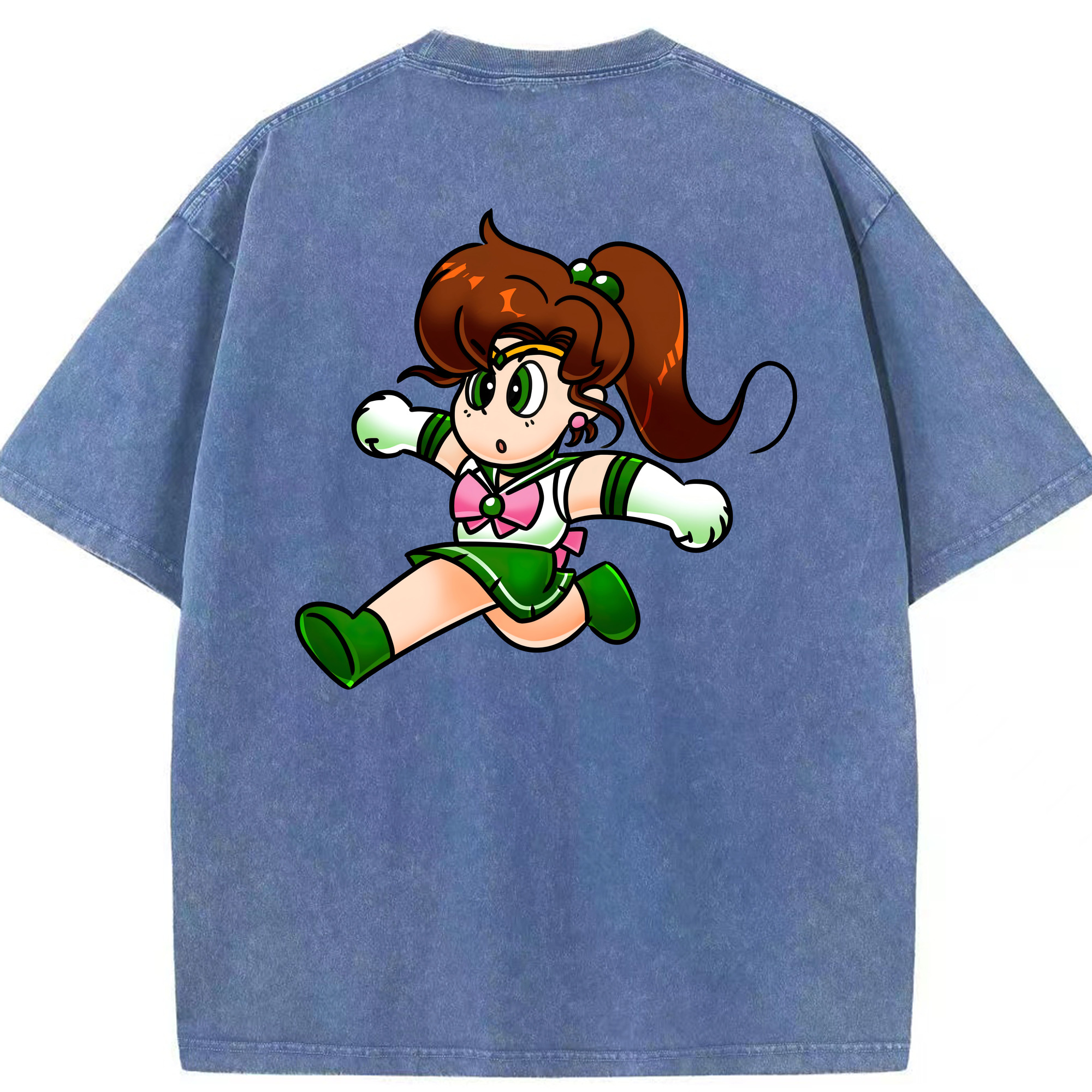 （画像用） 美少女戦士セーラームーン 木野 まこと きの まこと Sailor Moon Kino Makoto （セーラージュピター；Sailor Jupiter） 綿100% ヴィンテージ風 半袖Tシャツ（背面プリント）