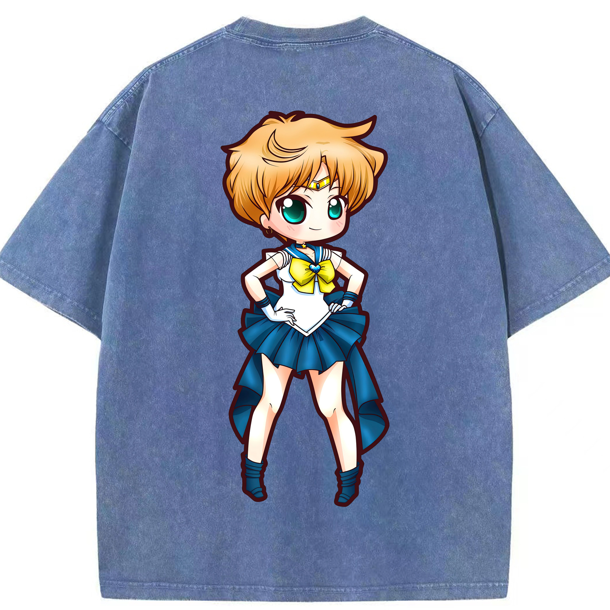 （画像用） 美少女戦士セーラームーン 天王はるか Sailor Moon Tenoh Haruka 綿100% ヴィンテージ風 半袖Tシャツ（背面プリント）