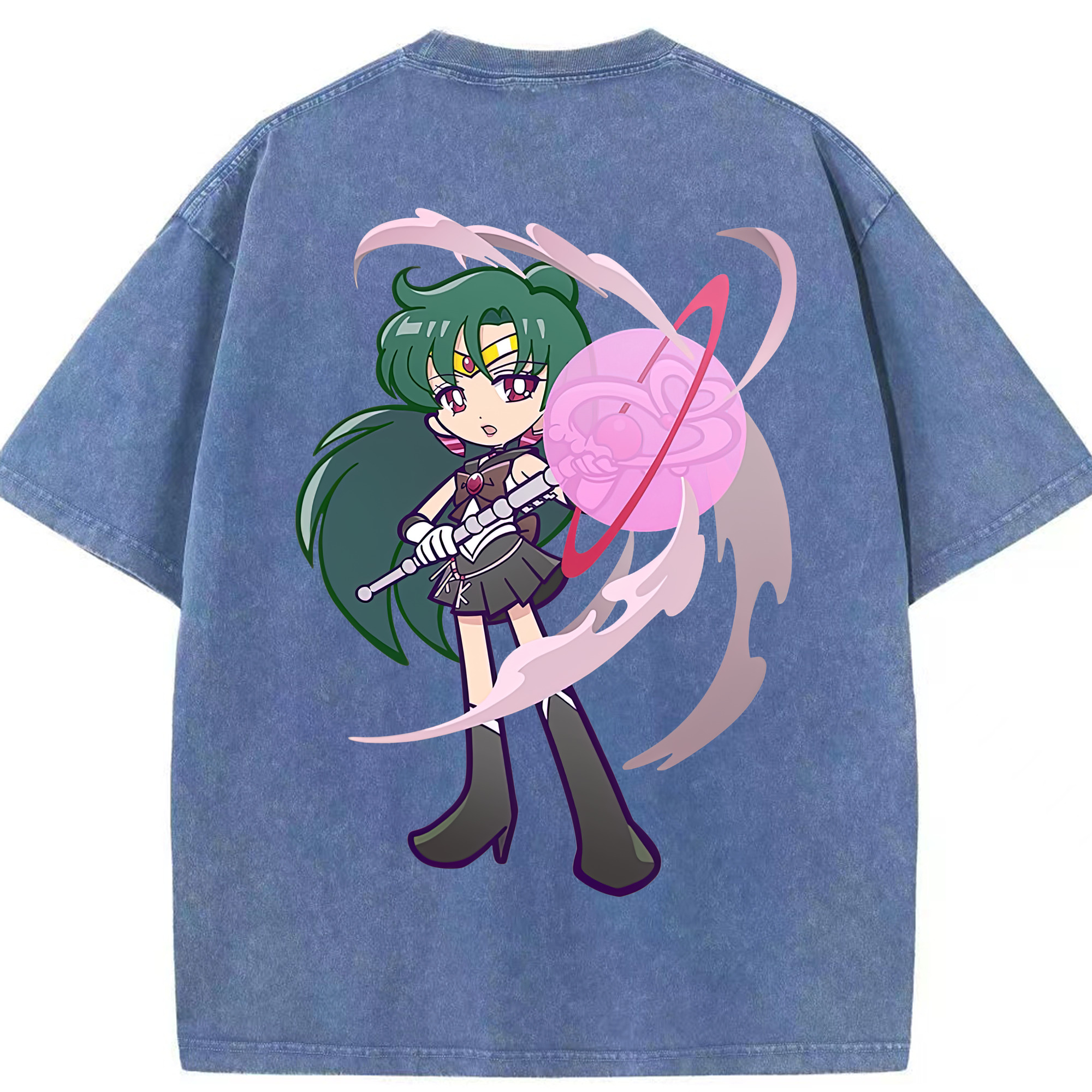 （画像用） 美少女戦士セーラームーン 冥王せつな Sailor Moon Meiou Setsuna 綿100% ヴィンテージ風 半袖Tシャツ（背面プリント）