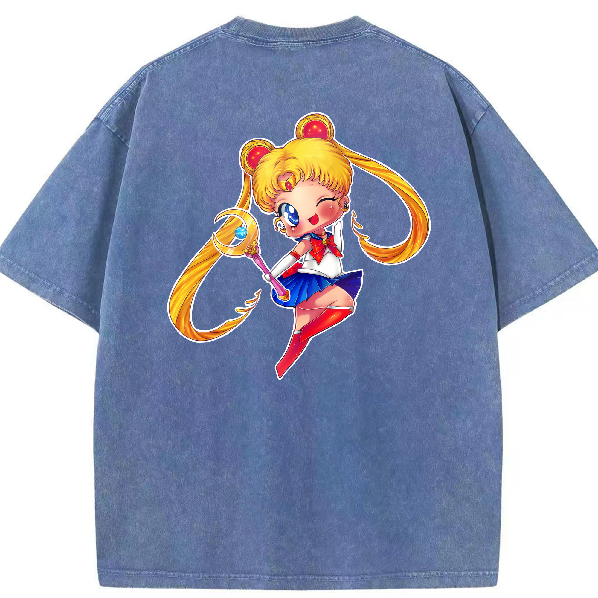 （画像用） 美少女戦士セーラームーン 月野 うさぎ つきの うさぎ Sailor Moon Tsukino Usagi 綿100% ヴィンテージ風 半袖Tシャツ（背面プリント）