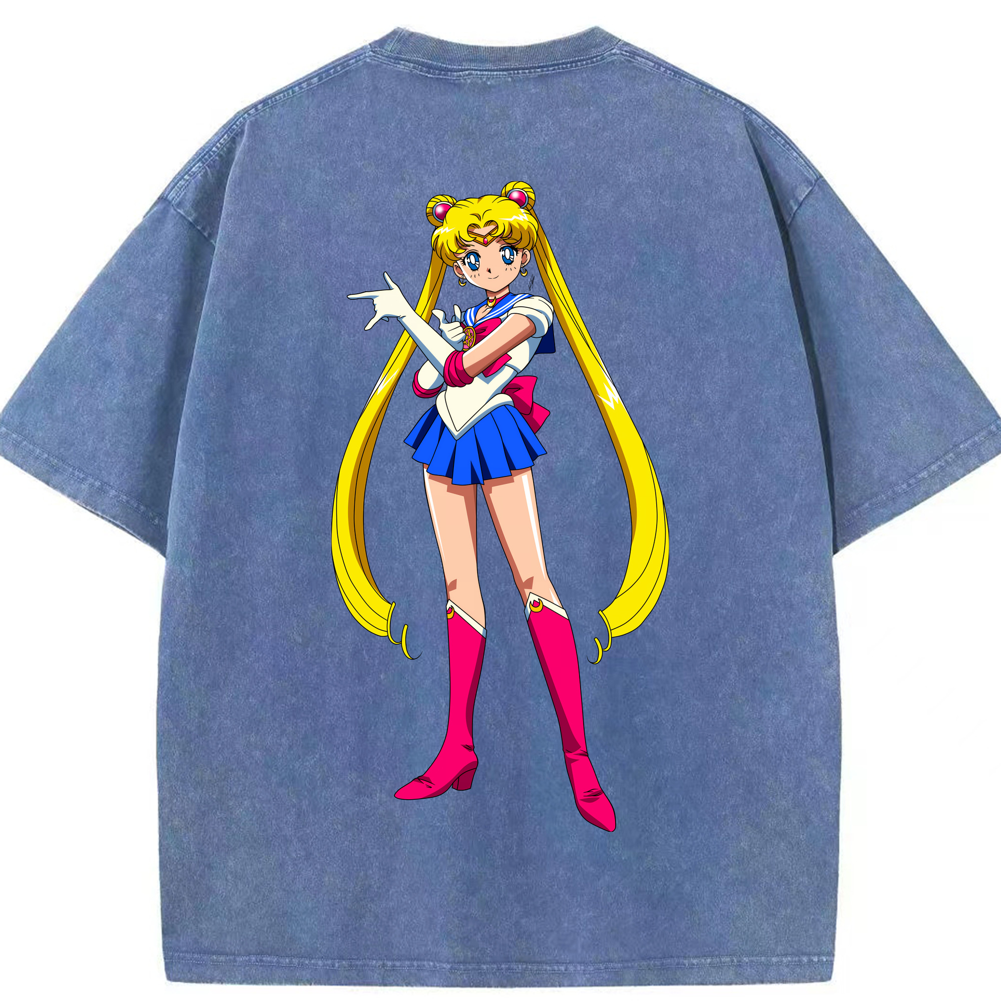 （画像用） 美少女戦士セーラームーン 月野 うさぎ つきの うさぎ Sailor Moon Tsukino Usagi 綿100% ヴィンテージ風 半袖Tシャツ（背面プリント）
