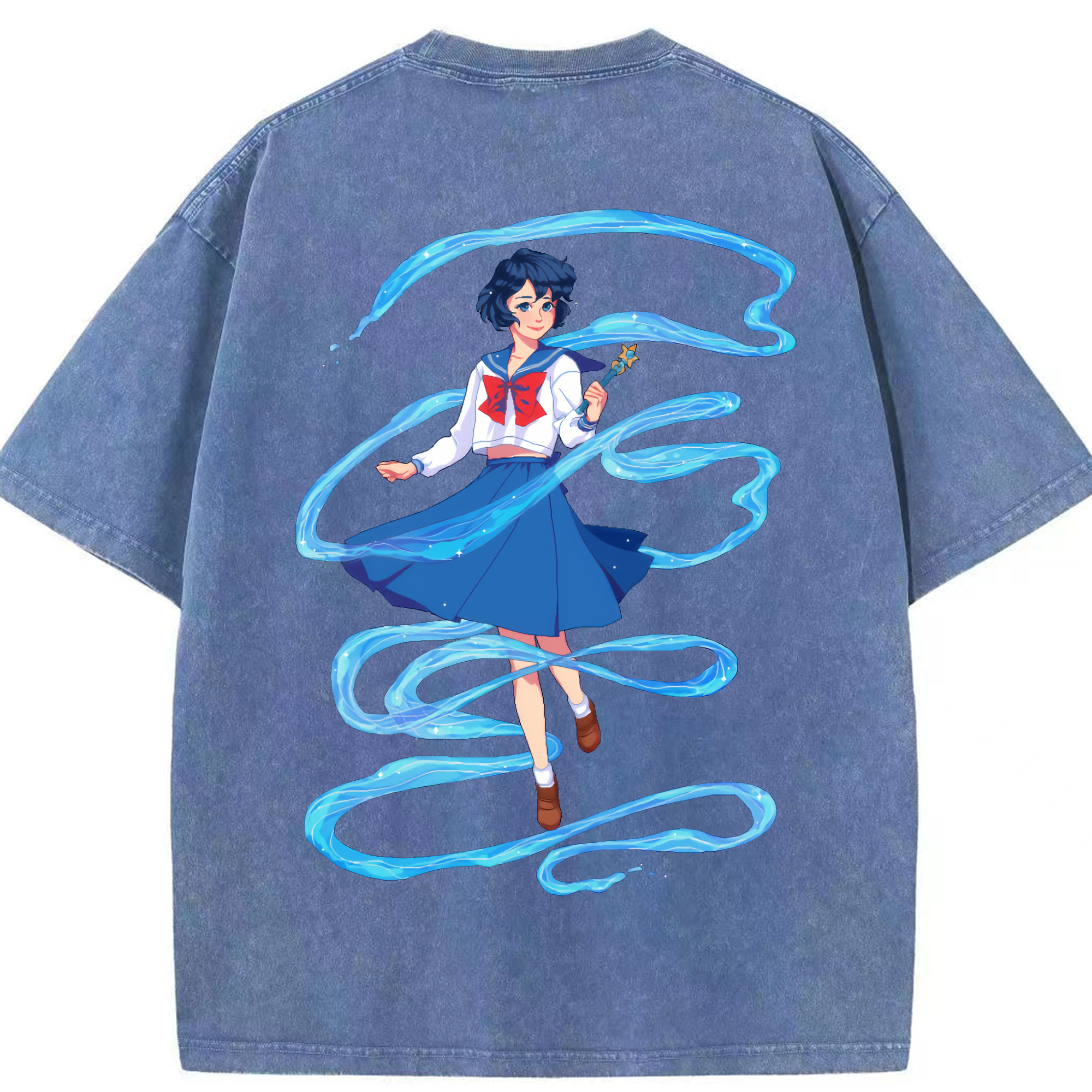 （画像用） 美少女戦士セーラームーン 水野 亜美 みずの あみ Sailor Moon Mizuno Ami 綿100% ヴィンテージ風 半袖Tシャツ（背面プリント）