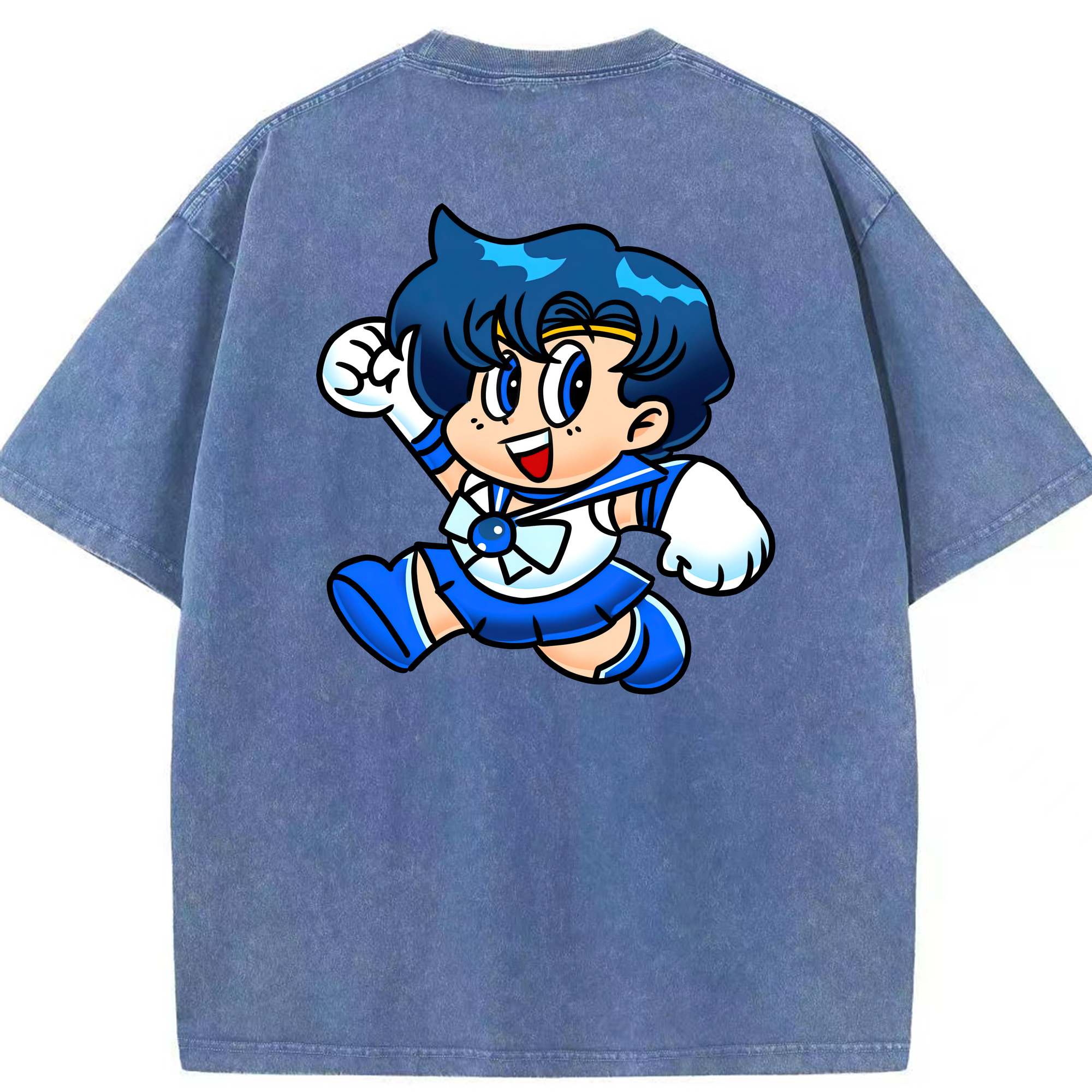 （画像用） 美少女戦士セーラームーン 水野 亜美 みずの あみ Sailor Moon Mizuno Ami 綿100% ヴィンテージ風 半袖Tシャツ（背面プリント）