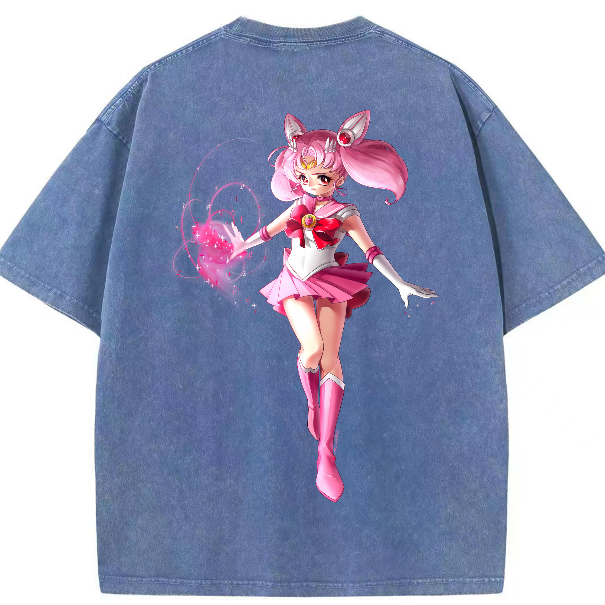 （画像用） 美少女戦士セーラームーン ちびうさ Sailor Moon Chibiusa Tsukino Usagi Small Lady Serenity 綿100% ヴィンテージ風 半袖Tシャツ（背面プリント）
