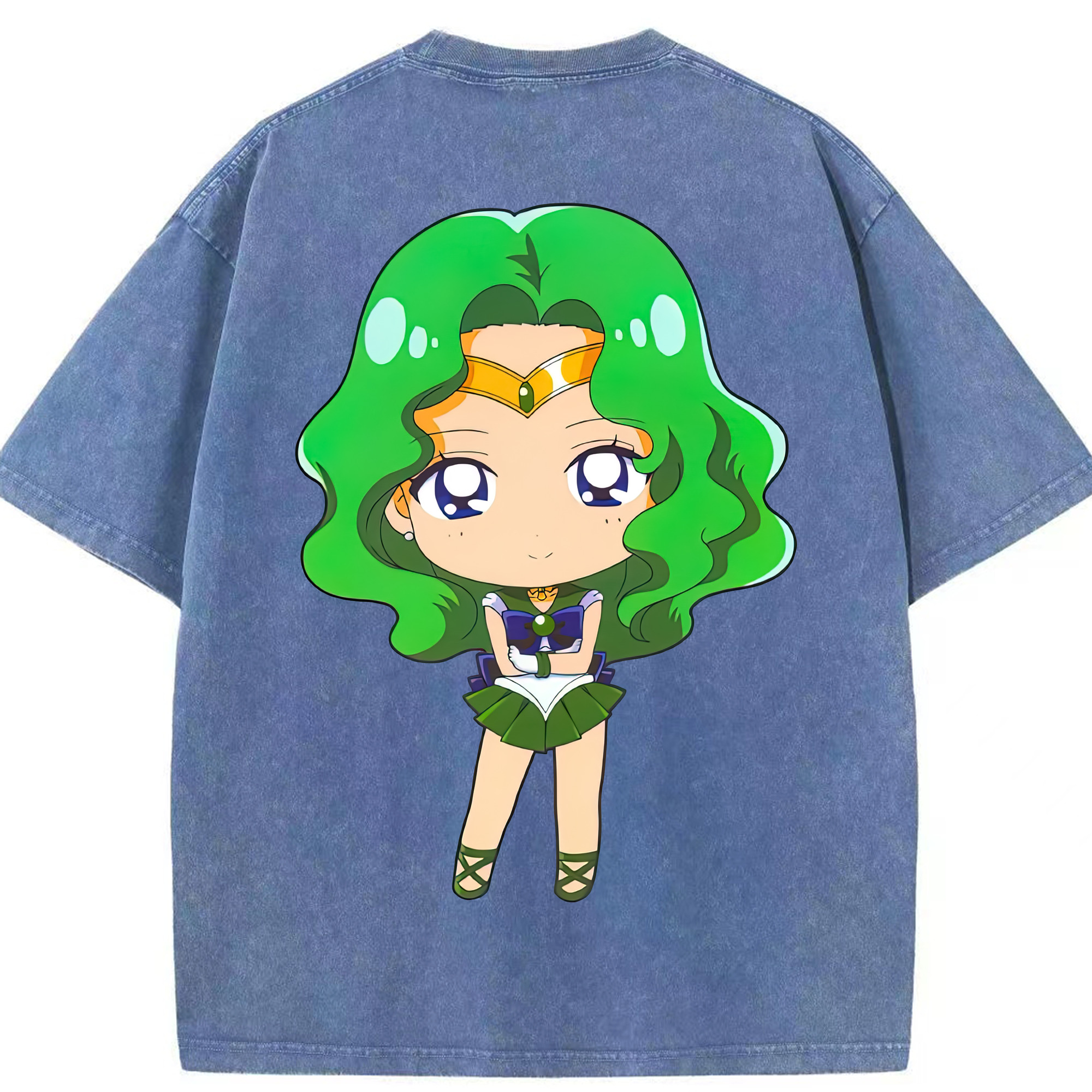 （画像用） 美少女戦士セーラームーン 海王 みちる（かいおう みちる） Sailor Moon Kaiou Michiru 綿100% ヴィンテージ風 半袖Tシャツ（背面プリント）