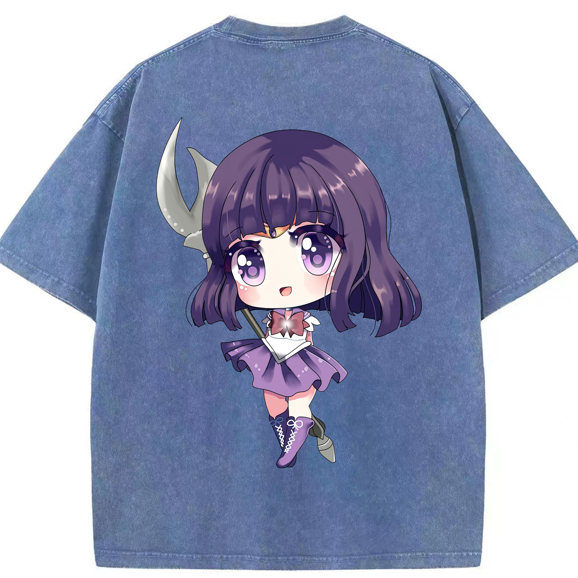 （画像用） 美少女戦士セーラームーン 土萠ほたる Sailor Moon Tomoe Hotaru （セーラーサターン；Sailor Saturn） 綿100% ヴィンテージ風 半袖Tシャツ（背面プリント）