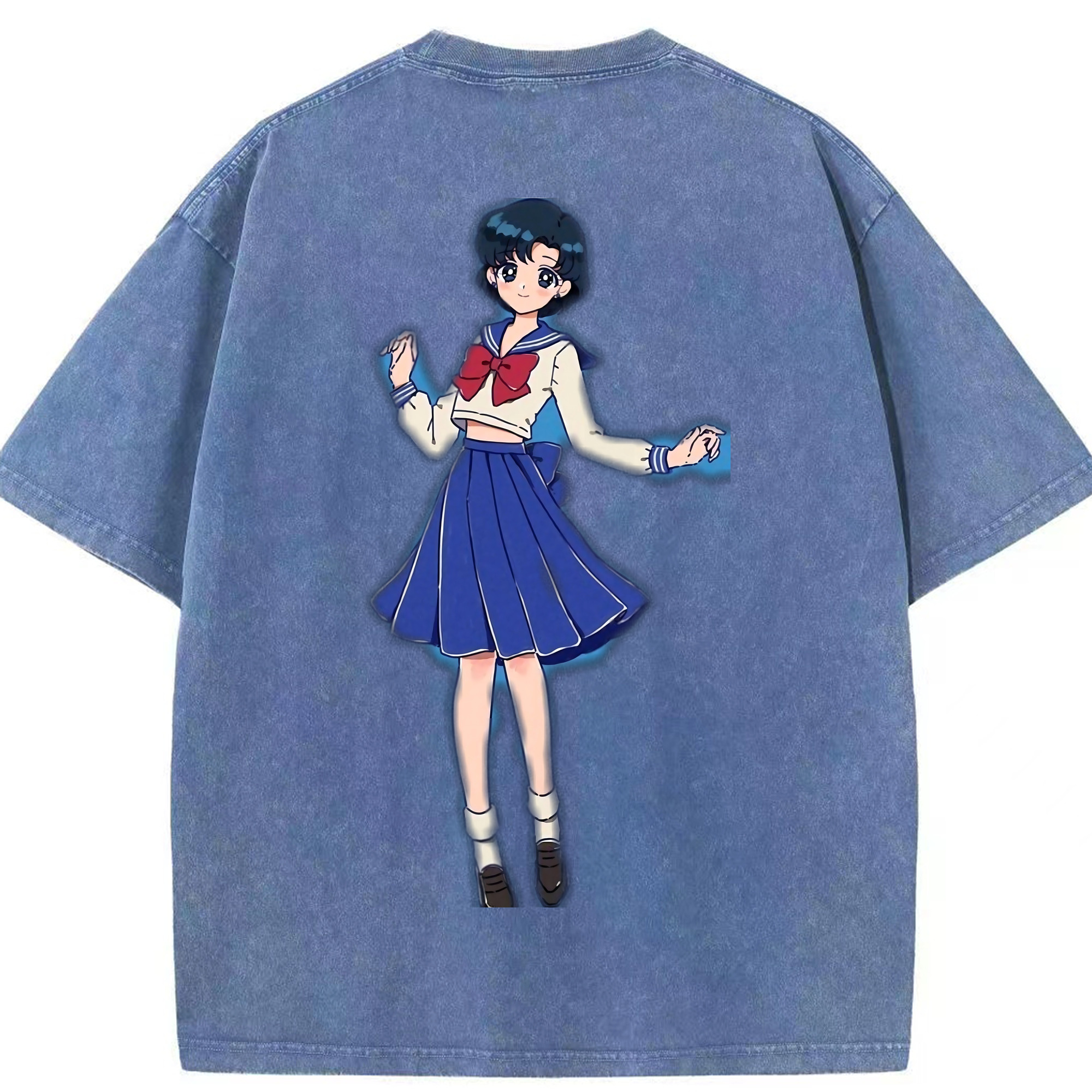 （画像用） 美少女戦士セーラームーン 水野 亜美 みずの あみ Sailor Moon Mizuno Ami 綿100% ヴィンテージ風 半袖Tシャツ（背面プリント）