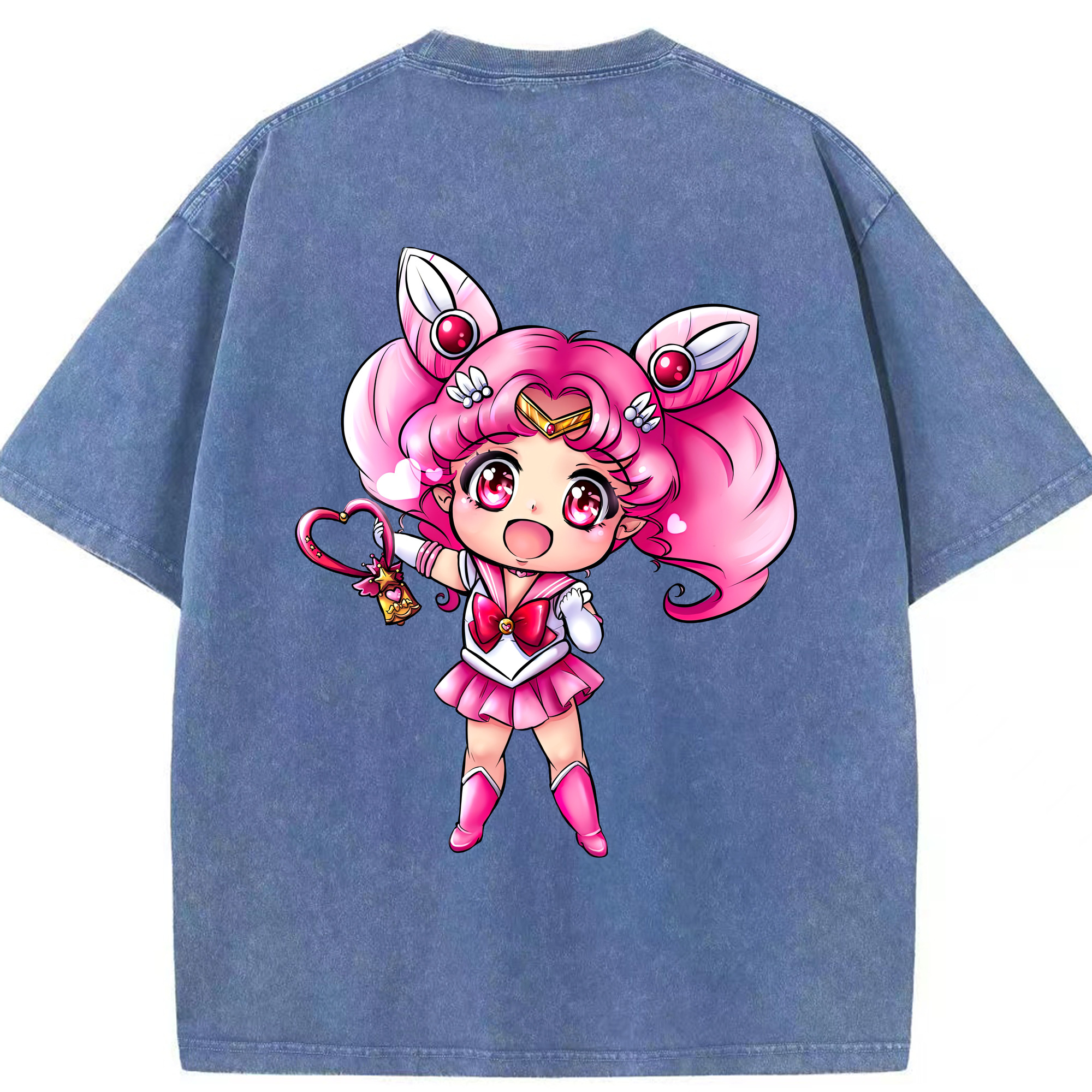 （画像用） 美少女戦士セーラームーン ちびうさ Sailor Moon Chibiusa Tsukino Usagi Small Lady Serenity 綿100% ヴィンテージ風 半袖Tシャツ（背面プリント）