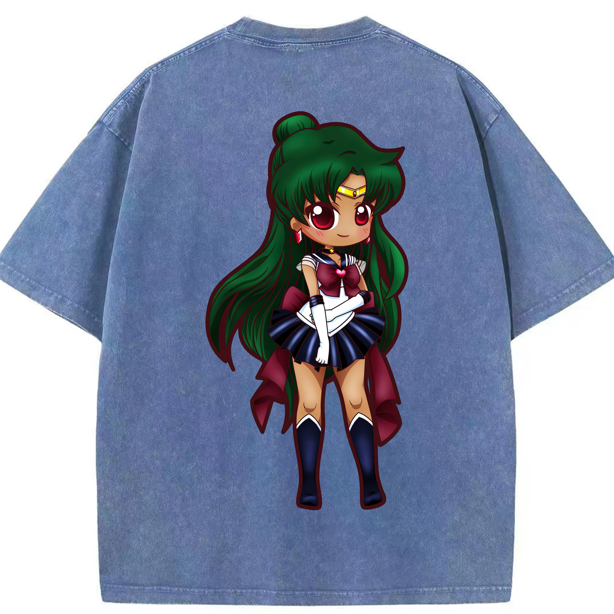（画像用） 美少女戦士セーラームーン 冥王せつな Sailor Moon Meiou Setsuna 綿100% ヴィンテージ風 半袖Tシャツ（背面プリント）