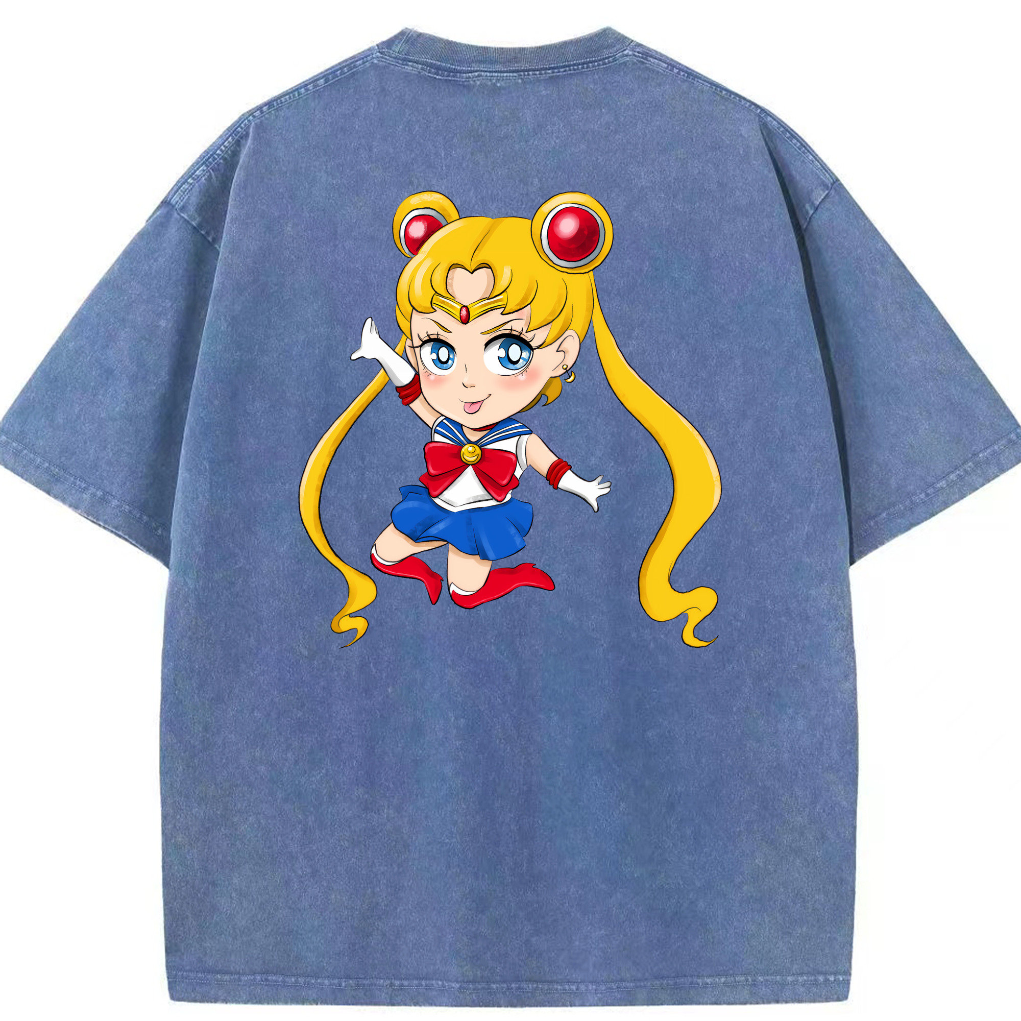（画像用） 美少女戦士セーラームーン 月野 うさぎ つきの うさぎ Sailor Moon Tsukino Usagi 綿100% ヴィンテージ風 半袖Tシャツ（背面プリント）