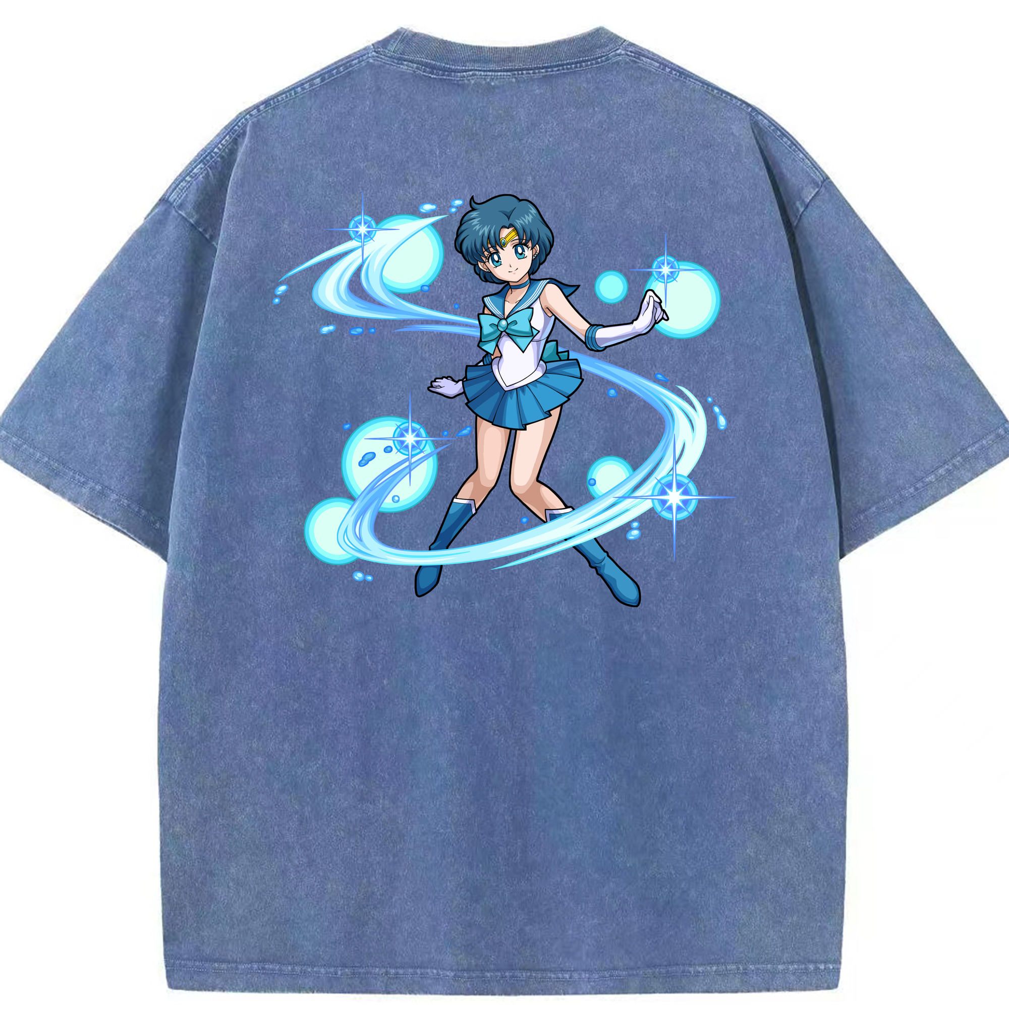 （画像用） 美少女戦士セーラームーン 水野 亜美 みずの あみ Sailor Moon Mizuno Ami 綿100% ヴィンテージ風 半袖Tシャツ（背面プリント）