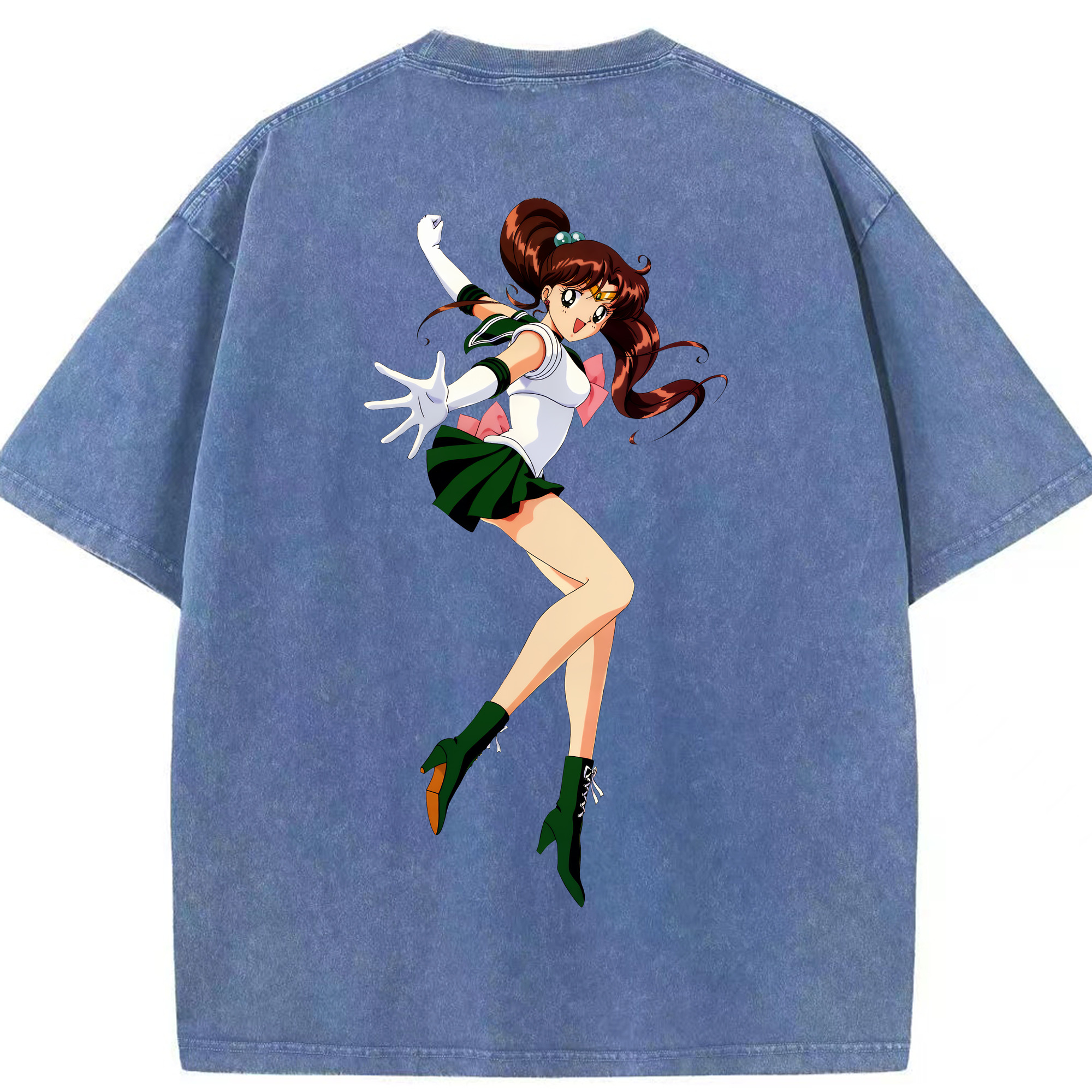 （画像用） 美少女戦士セーラームーン 木野 まこと きの まこと Sailor Moon Kino Makoto （セーラージュピター；Sailor Jupiter） 綿100% ヴィンテージ風 半袖Tシャツ（背面プリント）