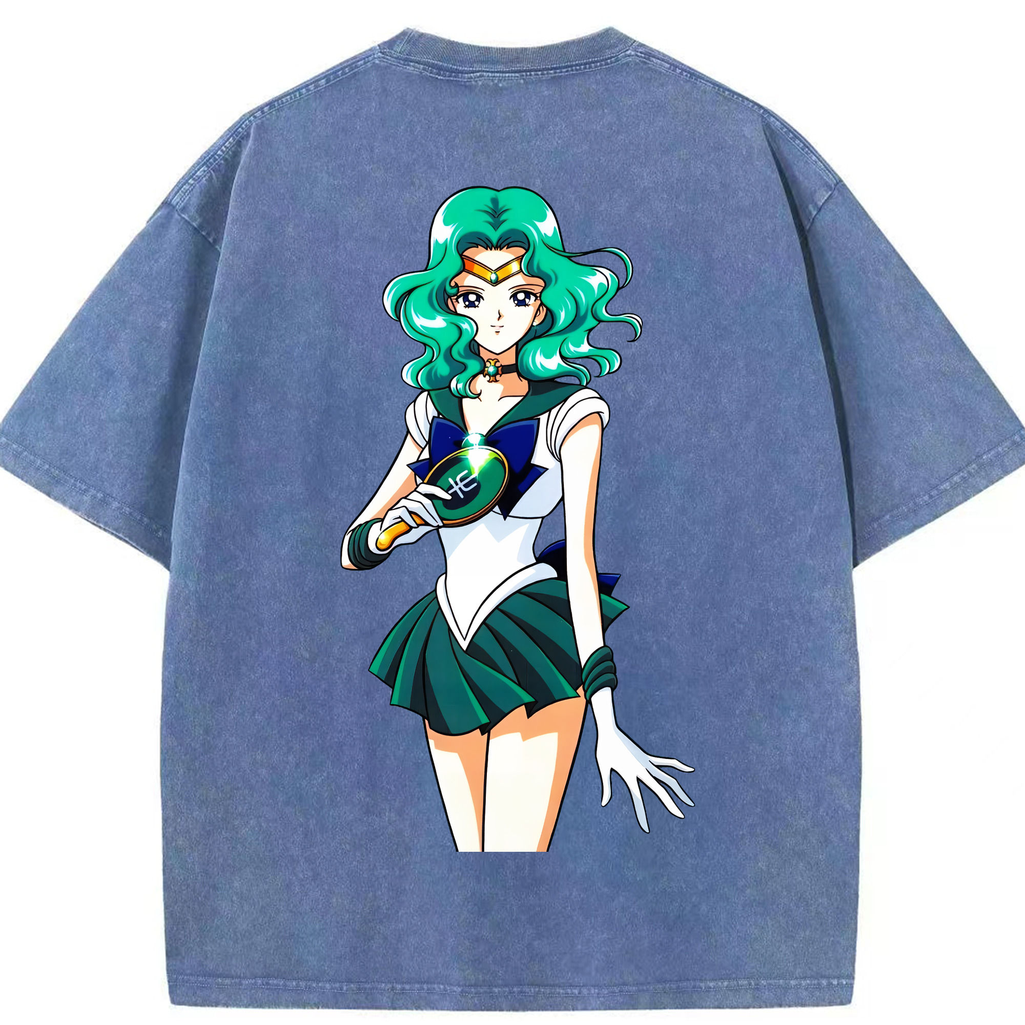 （画像用） 美少女戦士セーラームーン 海王 みちる（かいおう みちる） Sailor Moon Kaiou Michiru 綿100% ヴィンテージ風 半袖Tシャツ（背面プリント）