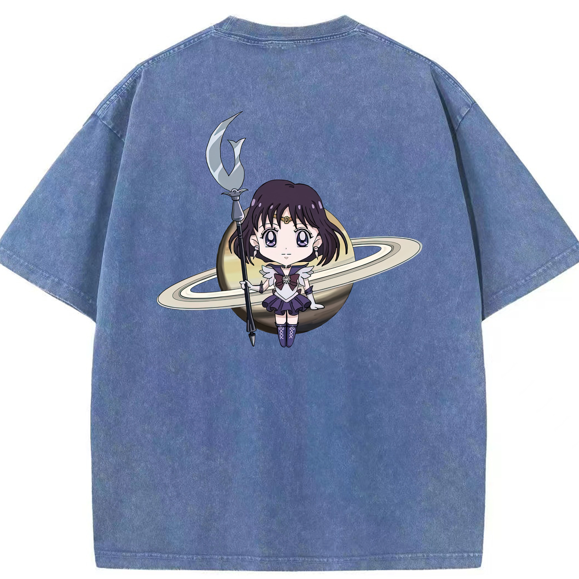 （画像用） 美少女戦士セーラームーン 土萠ほたる Sailor Moon Tomoe Hotaru （セーラーサターン；Sailor Saturn） 綿100% ヴィンテージ風 半袖Tシャツ（背面プリント）