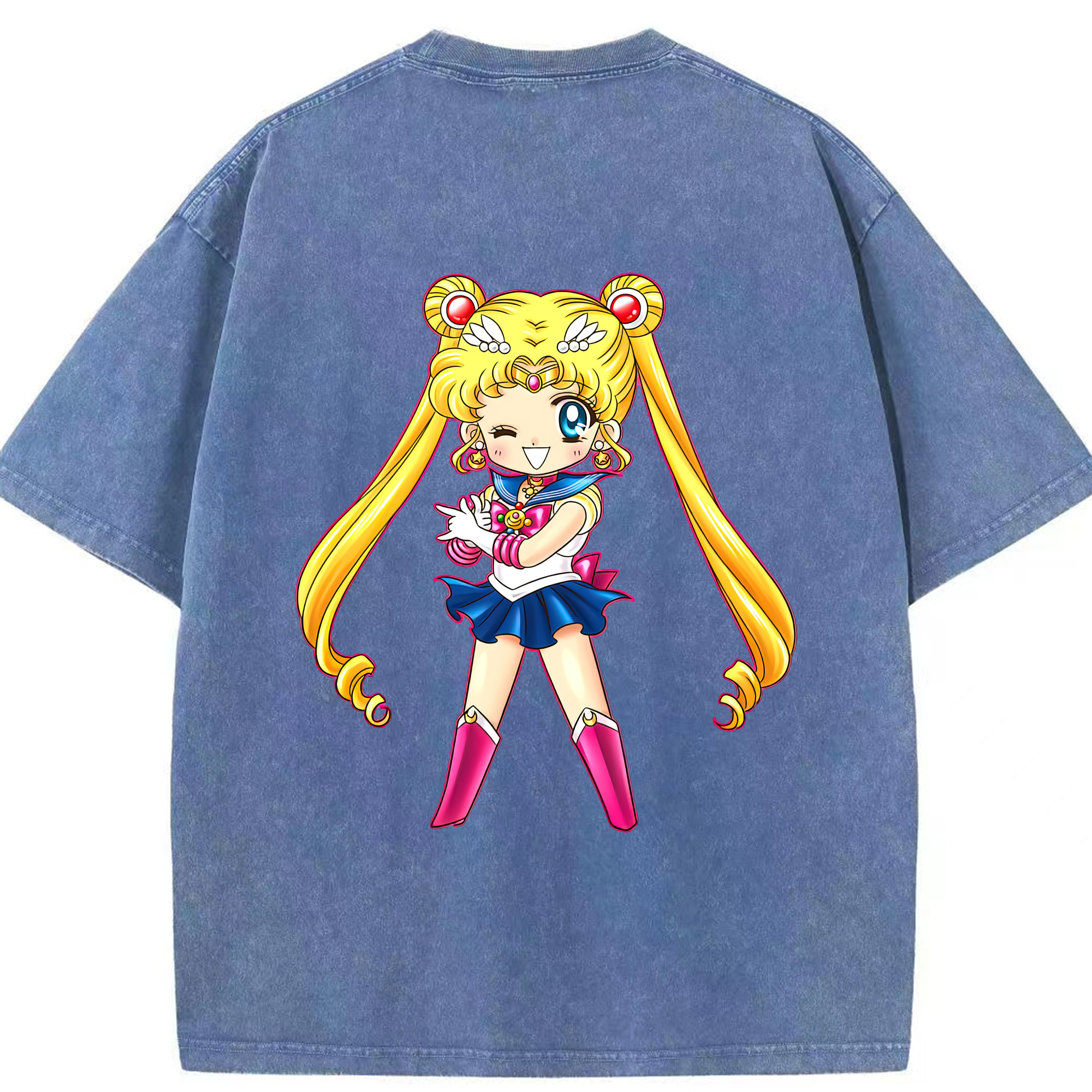 （画像用） 美少女戦士セーラームーン 月野 うさぎ つきの うさぎ Sailor Moon Tsukino Usagi 綿100% ヴィンテージ風 半袖Tシャツ（背面プリント）